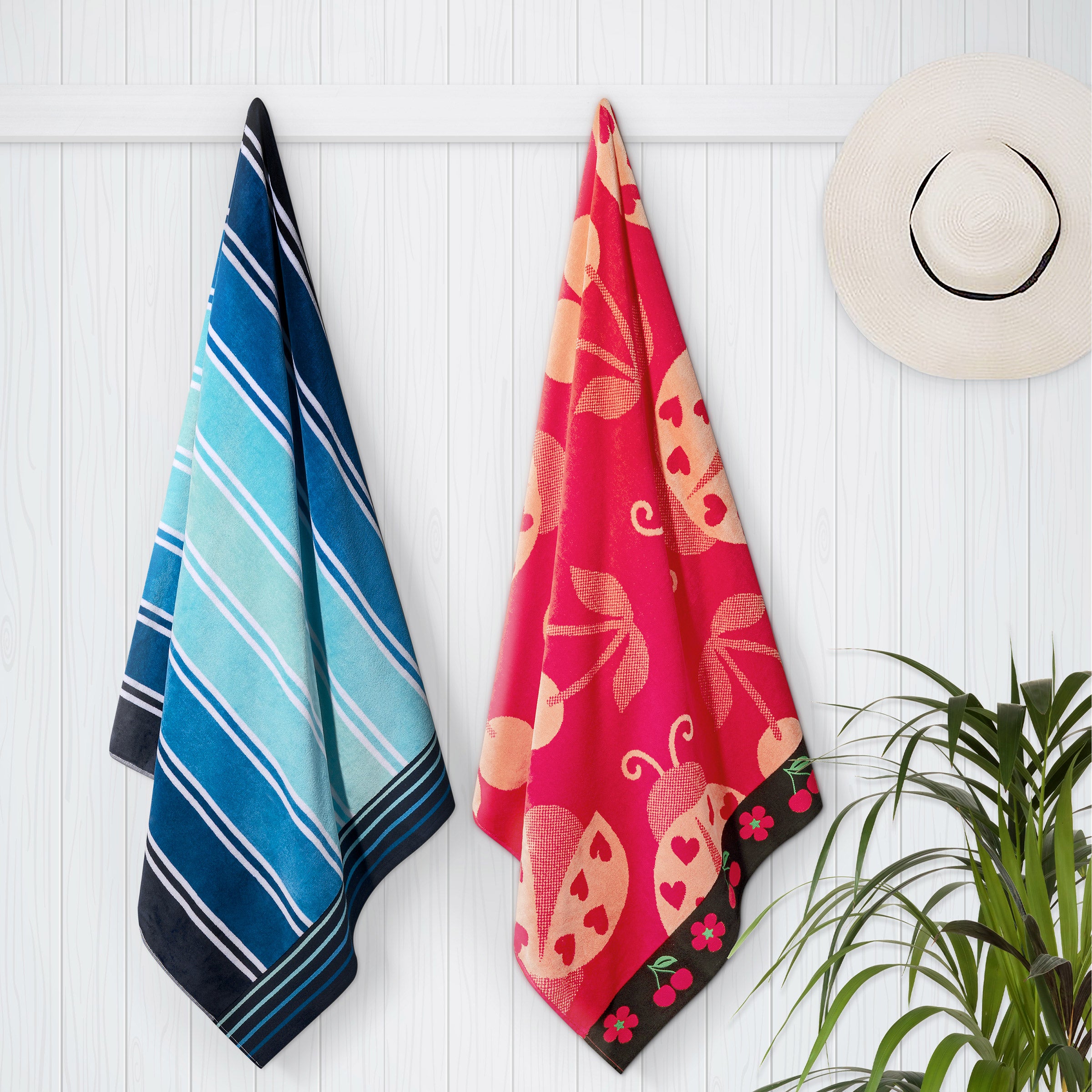 Cool Waters & Sweet Ladybugs Jacquard Beach Towel, 2-pack | Costco