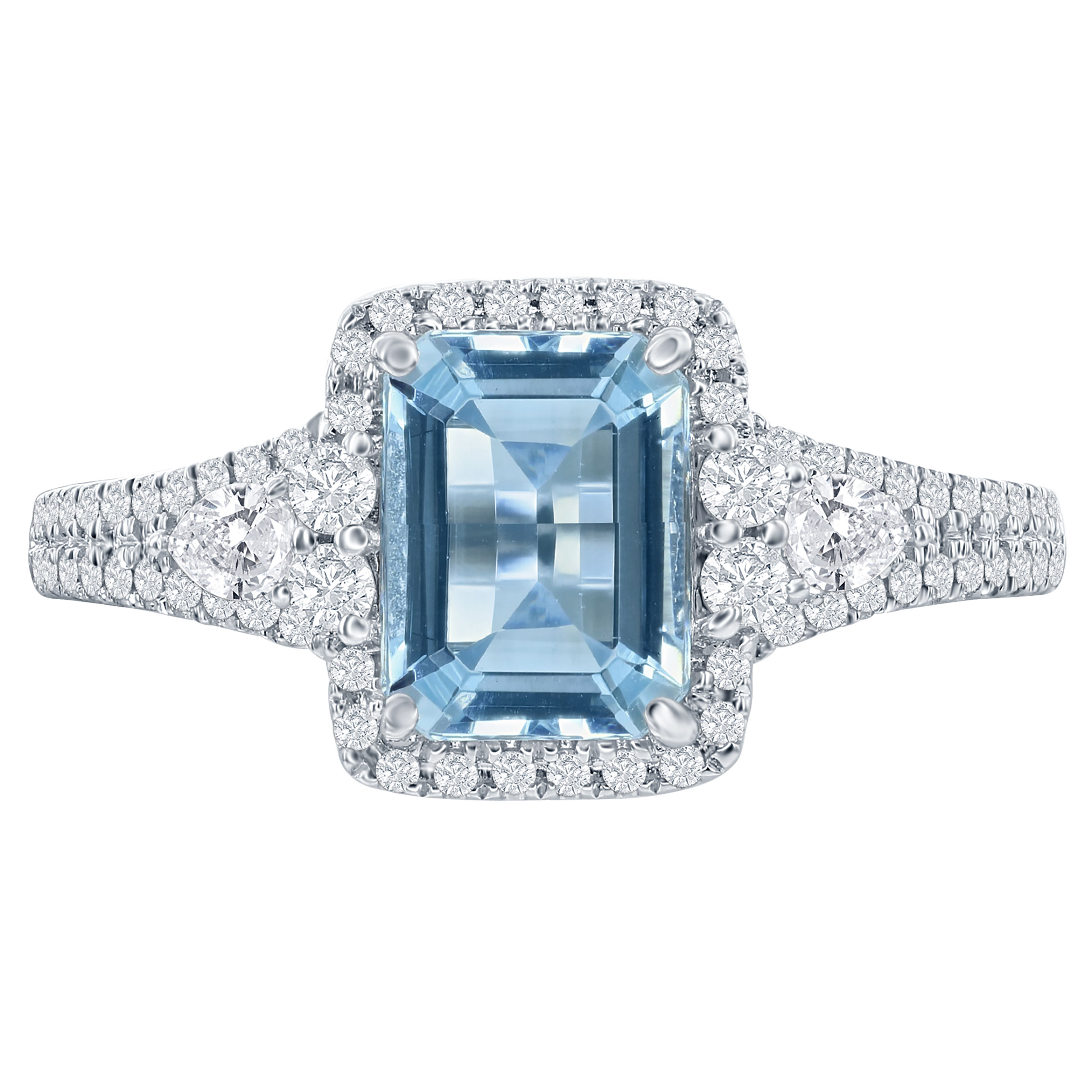 Emerald Cut Aquamarine and Diamond Ring (0.37 ctw)