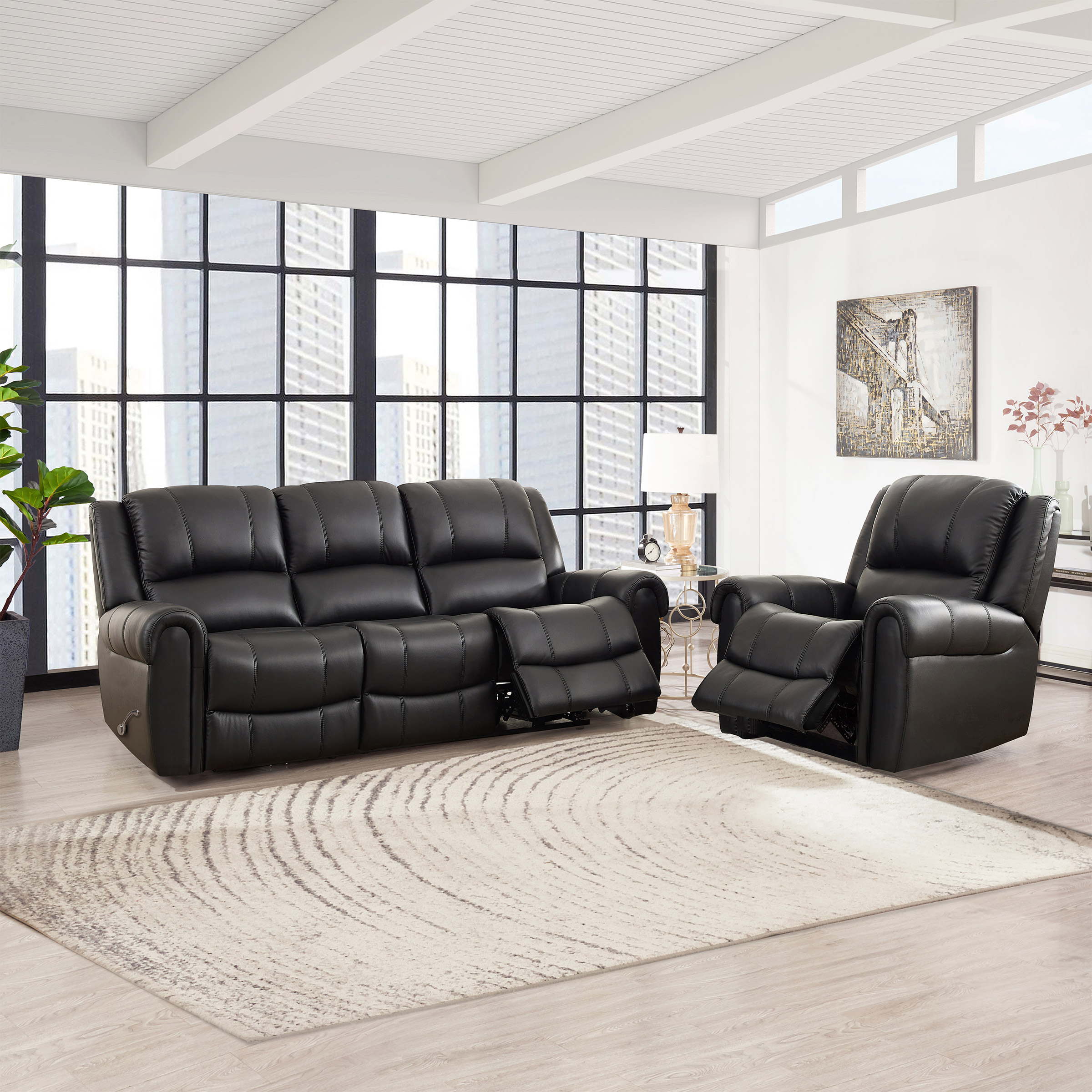 Prospera Home Santa Fe Top-grain Leather Sofa and Chair with Manual Recline