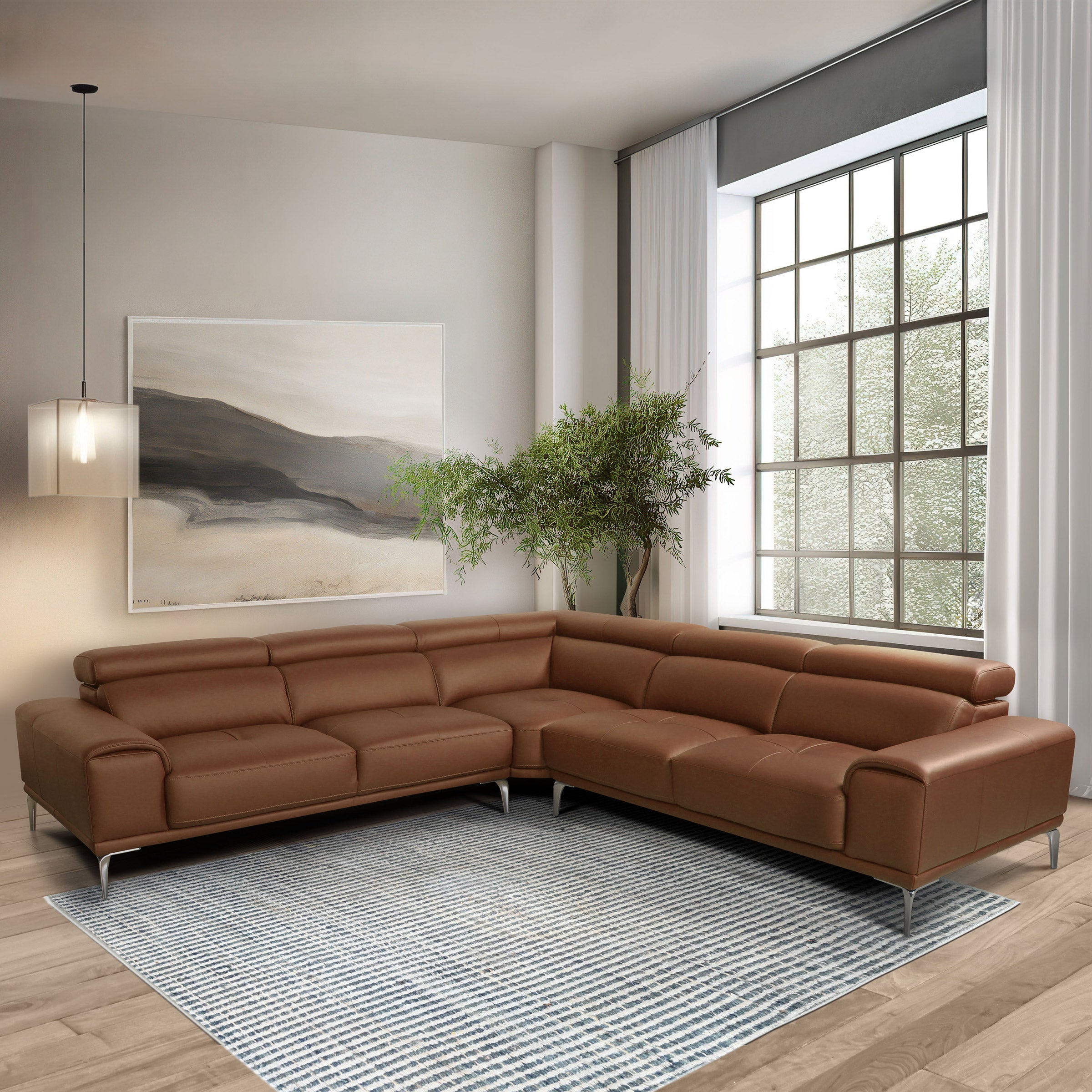 アオイホノオ Abbyson Quinton Top Grain Leather Sectional with Adjustable