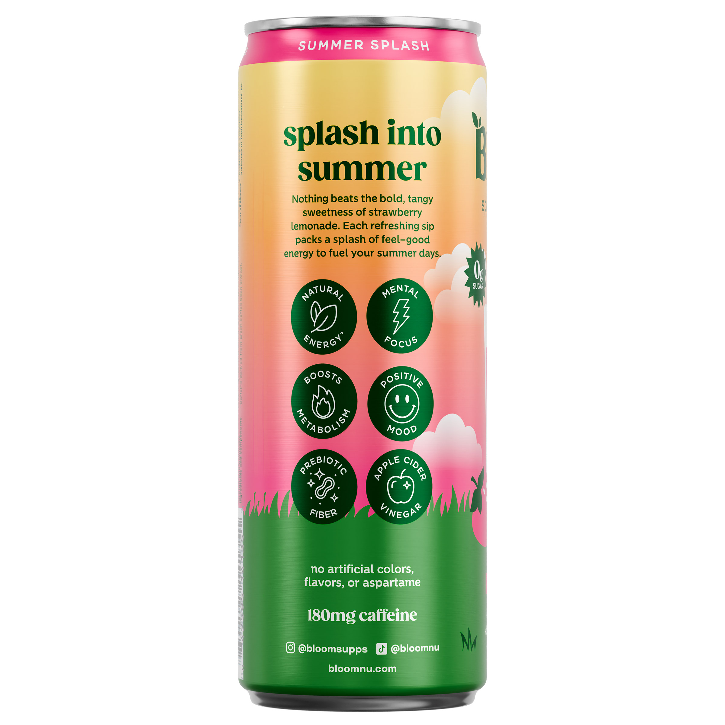 Bloom Sparkling Energy Drink, Summer Splash, 12 fl oz, 12-count
