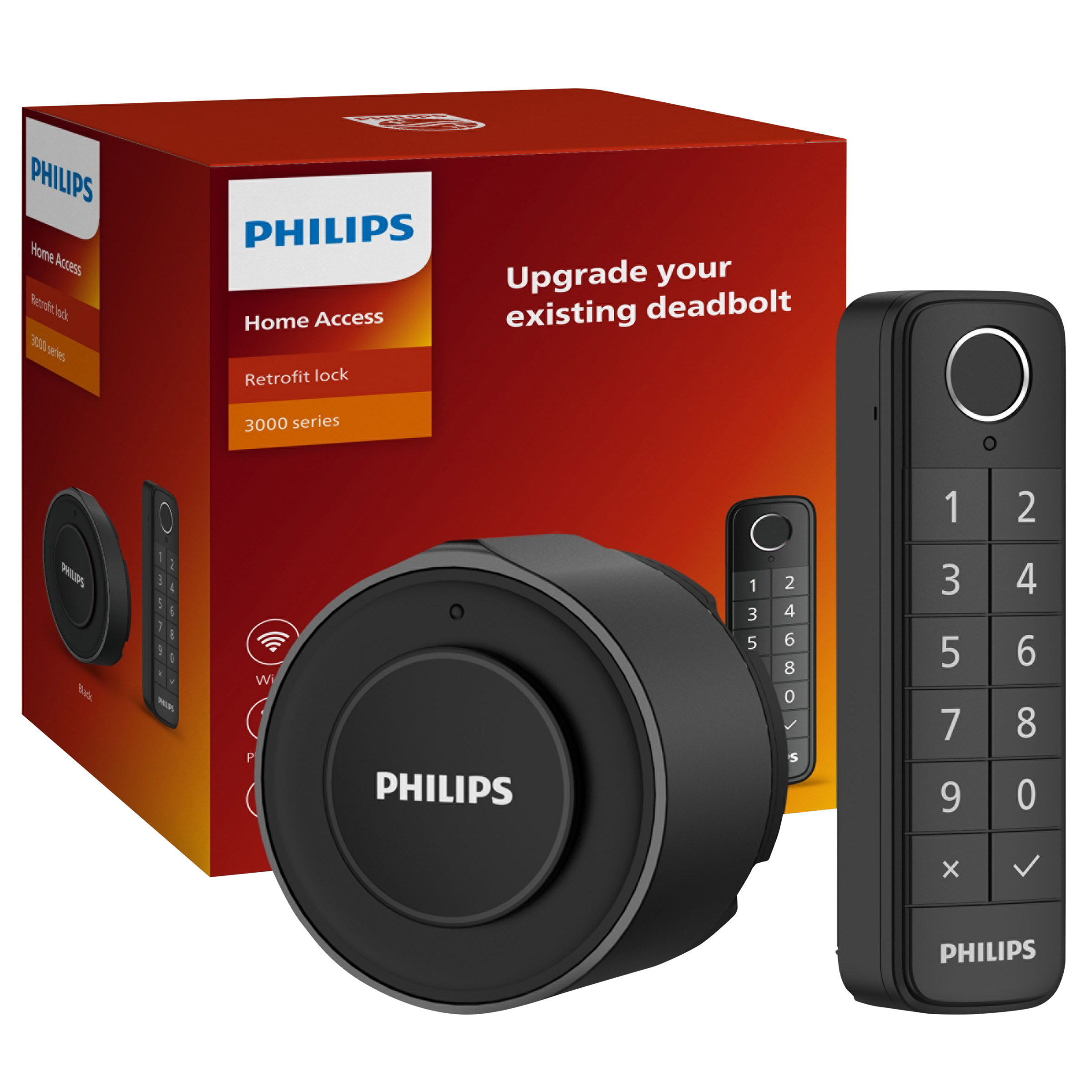 Philips 3000 Series Retrofit Door Lock with Wireless Keypad and Fingerprint Reader Combo