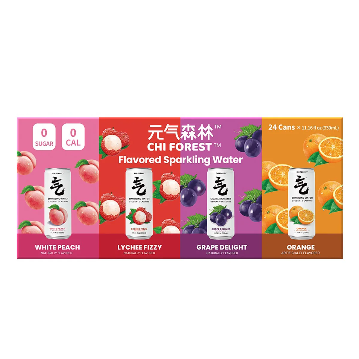 Chi Forest Flavored Sparkling Water, Variety Pack, 11.15 oz, 24