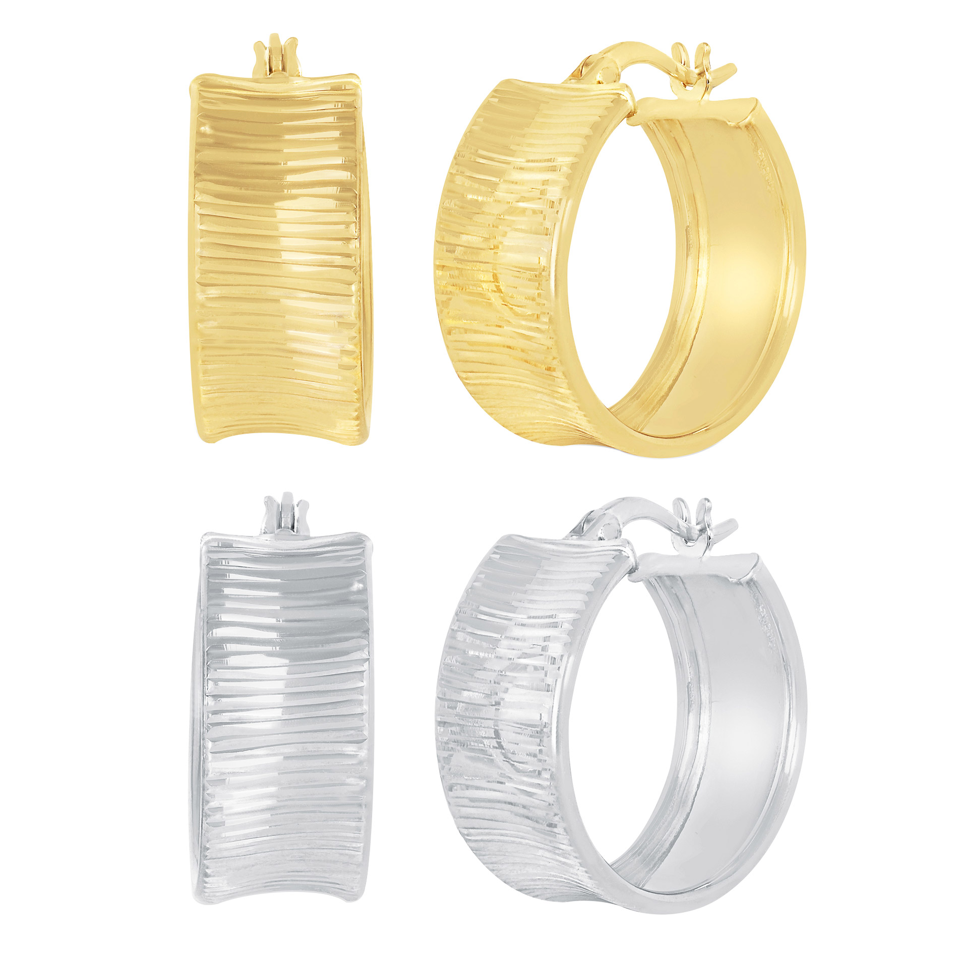 Diamond Cut Wide Ripple Hoop Earrings