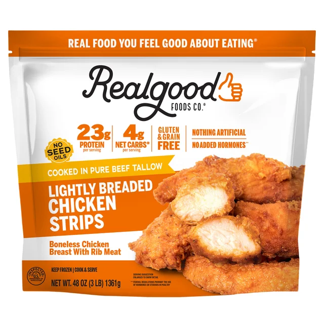 REALGOOD FOODS CO. BREADED CHICKEN STRIPS 3 LB