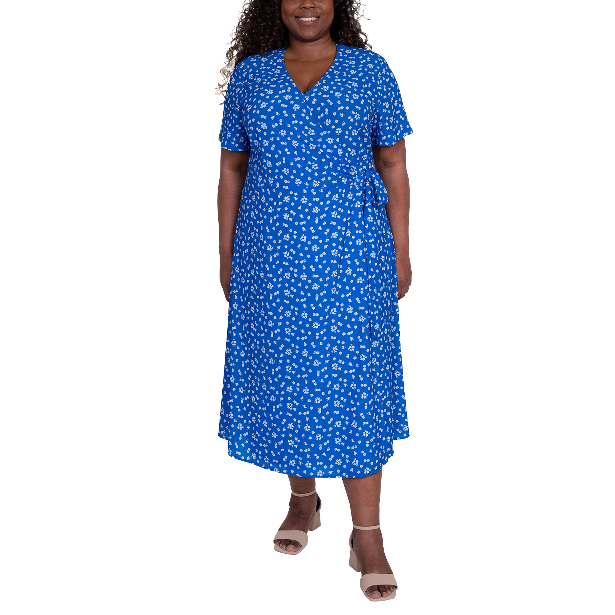 french connection blue floral dress French Connection midi dress in with puff sleeve in blue floral