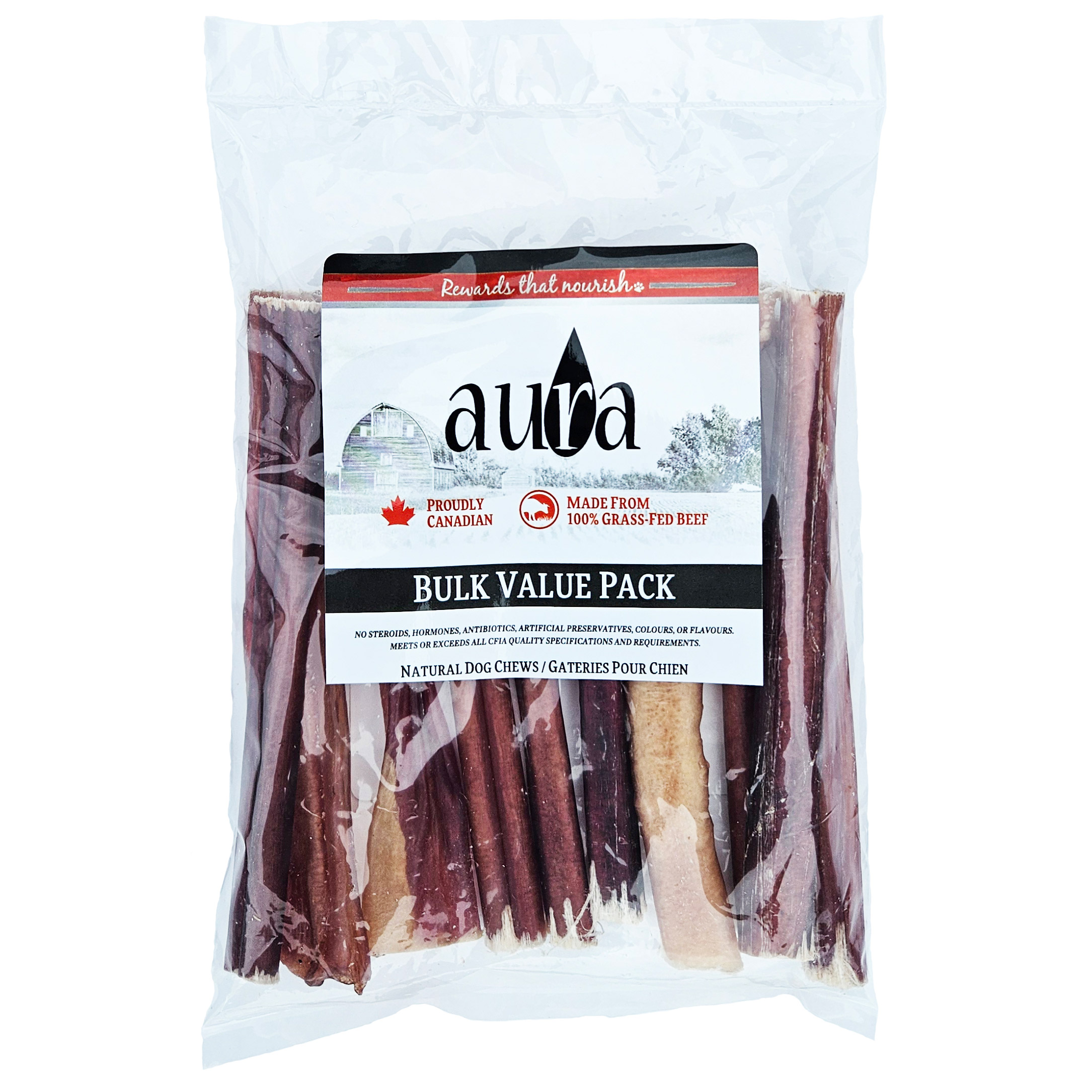 Aura Premium Odour-Controlled Bully Sticks 5 to 6 in. Dog Chews, 10 pack