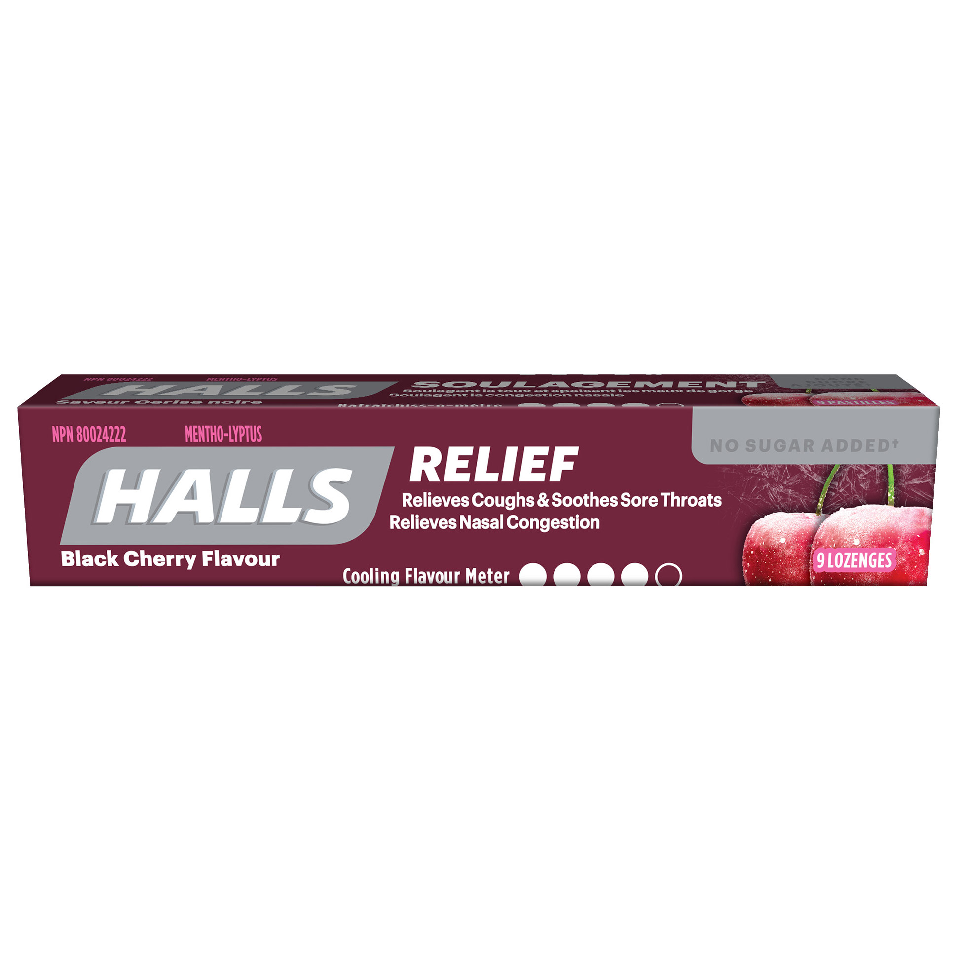 Halls Black Cherry Flavour With No Sugar Added Cough Drops, 20 × 9 lozenges