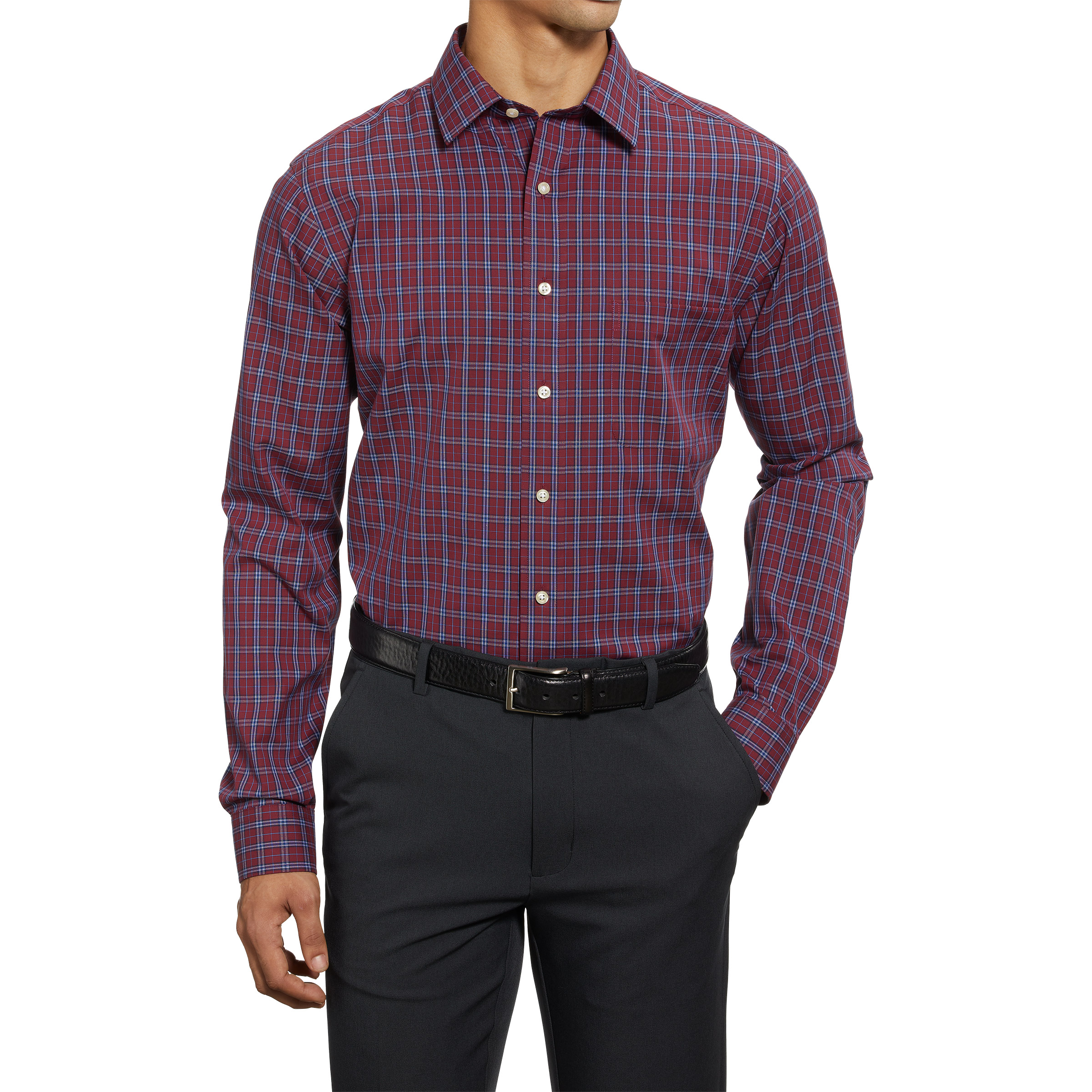 slim fit dress slacks Hisdern Men's Red Paisley Splicing Dress Shirt for Office Wear 3XL main image 0