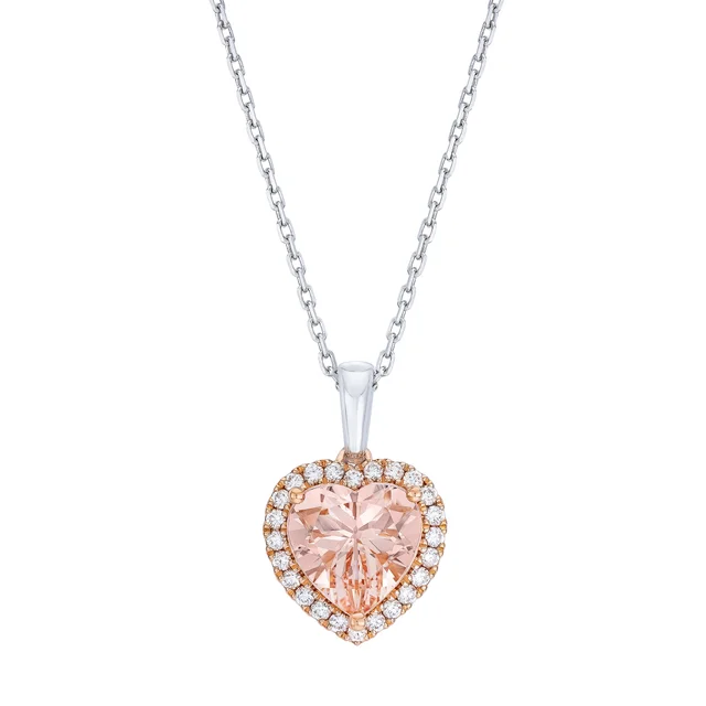 Morganite & Diamond 14kt Two-Tone Gold Heart Pendant