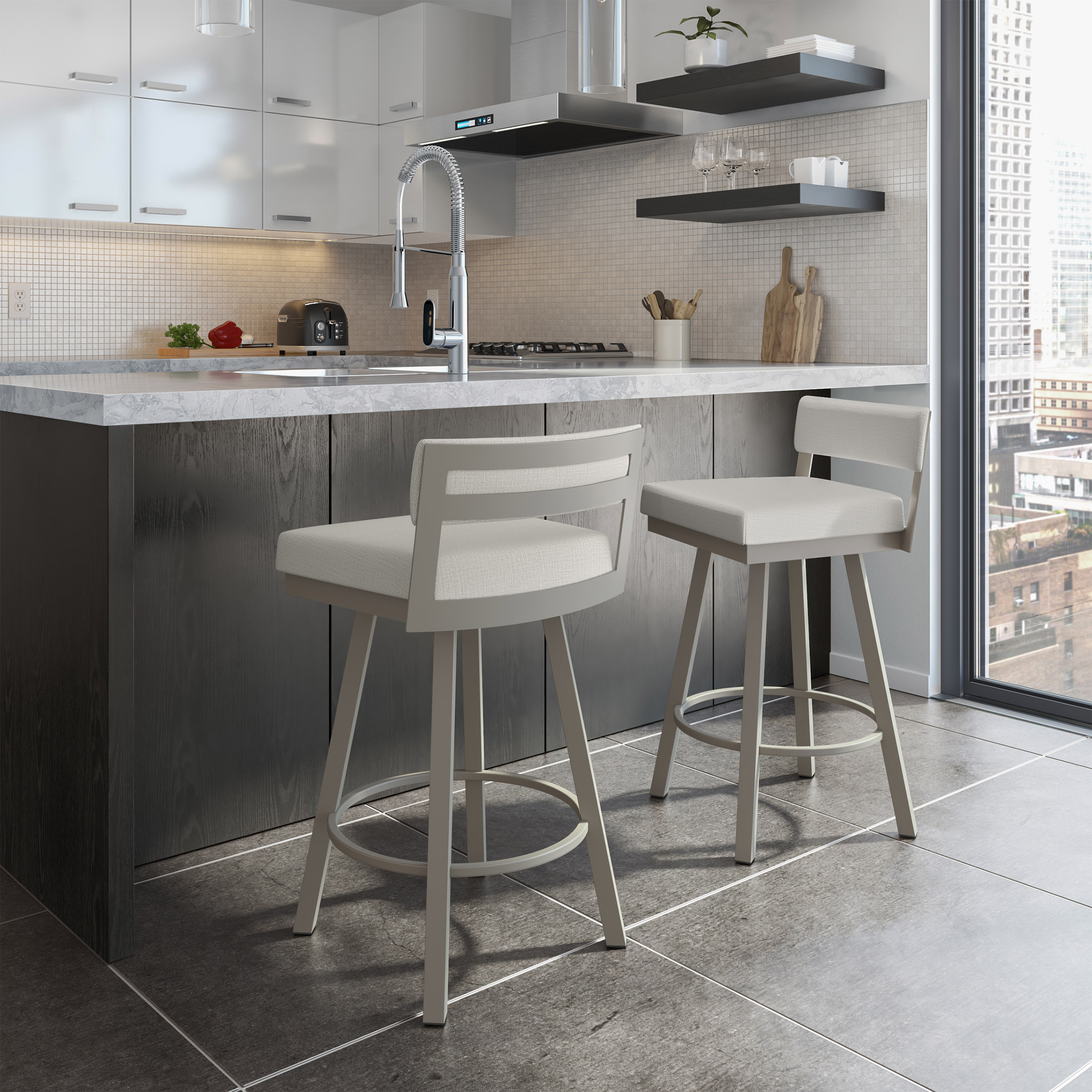 Amisco Travis Grey and Beige Counter Stool