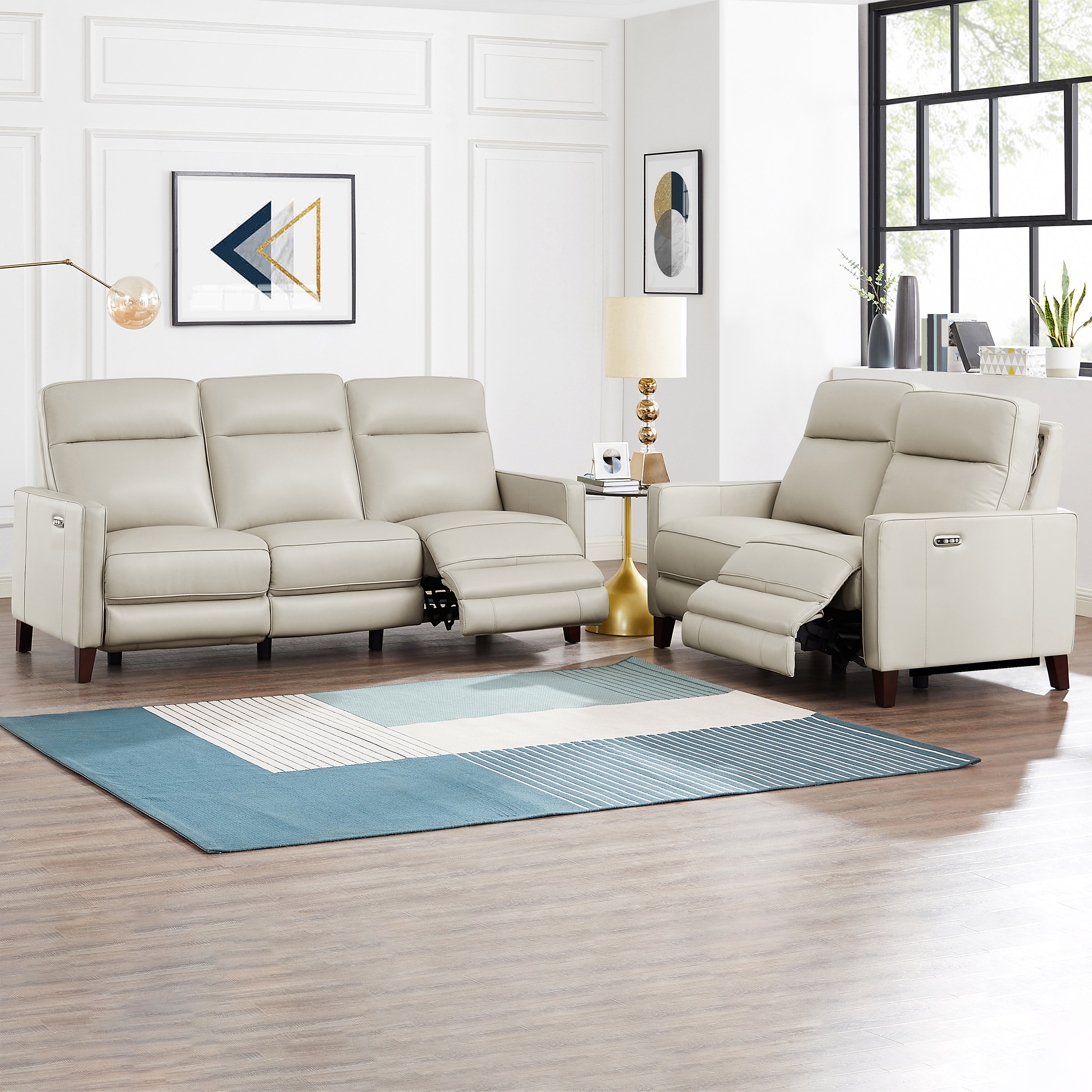 Prospera Home Matthews Top-grain Leather Zero Gravity Power Reclining Sofa and Loveseat