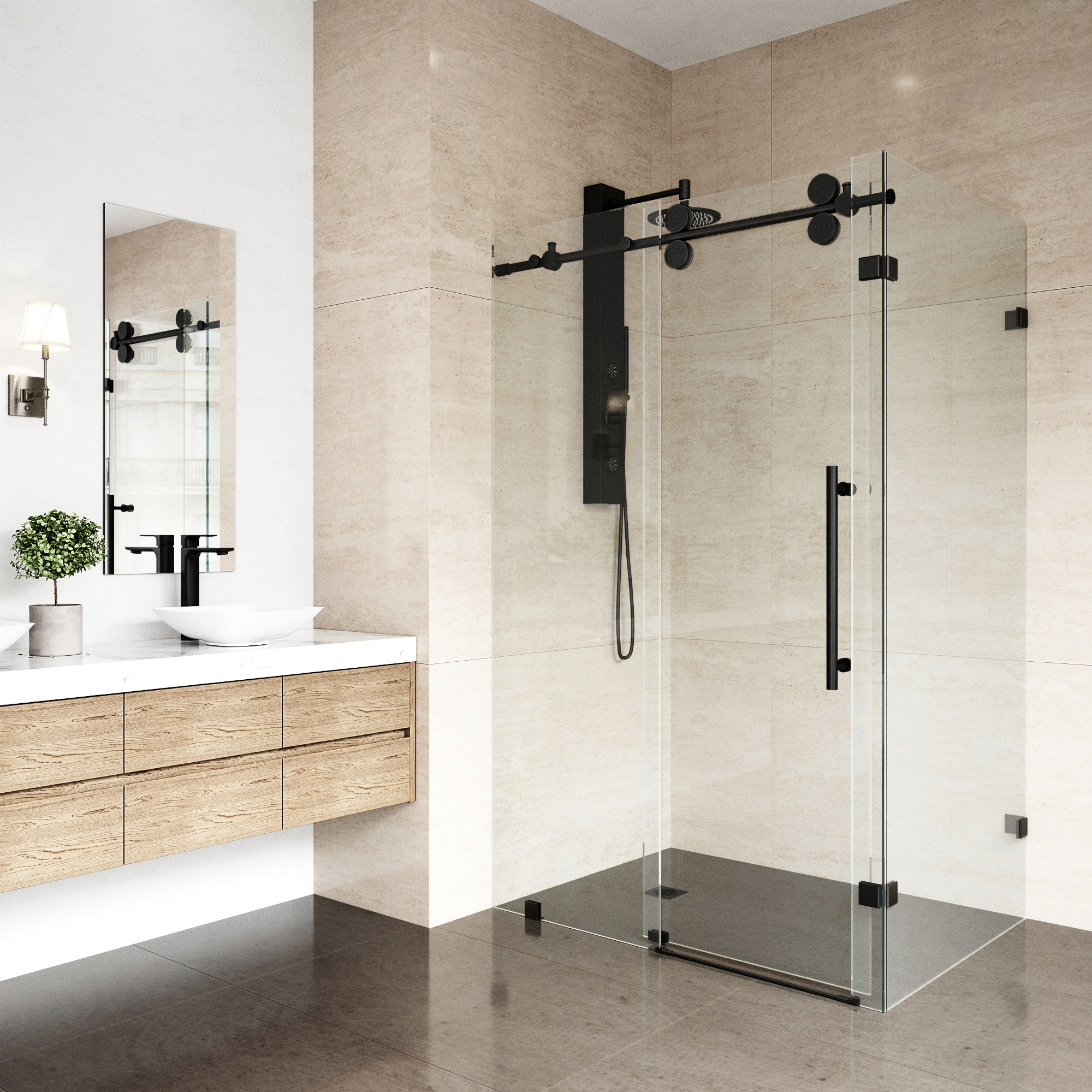 VIGO Winslow Frameless Sliding Rectangle Shower Enclosure, 34 in