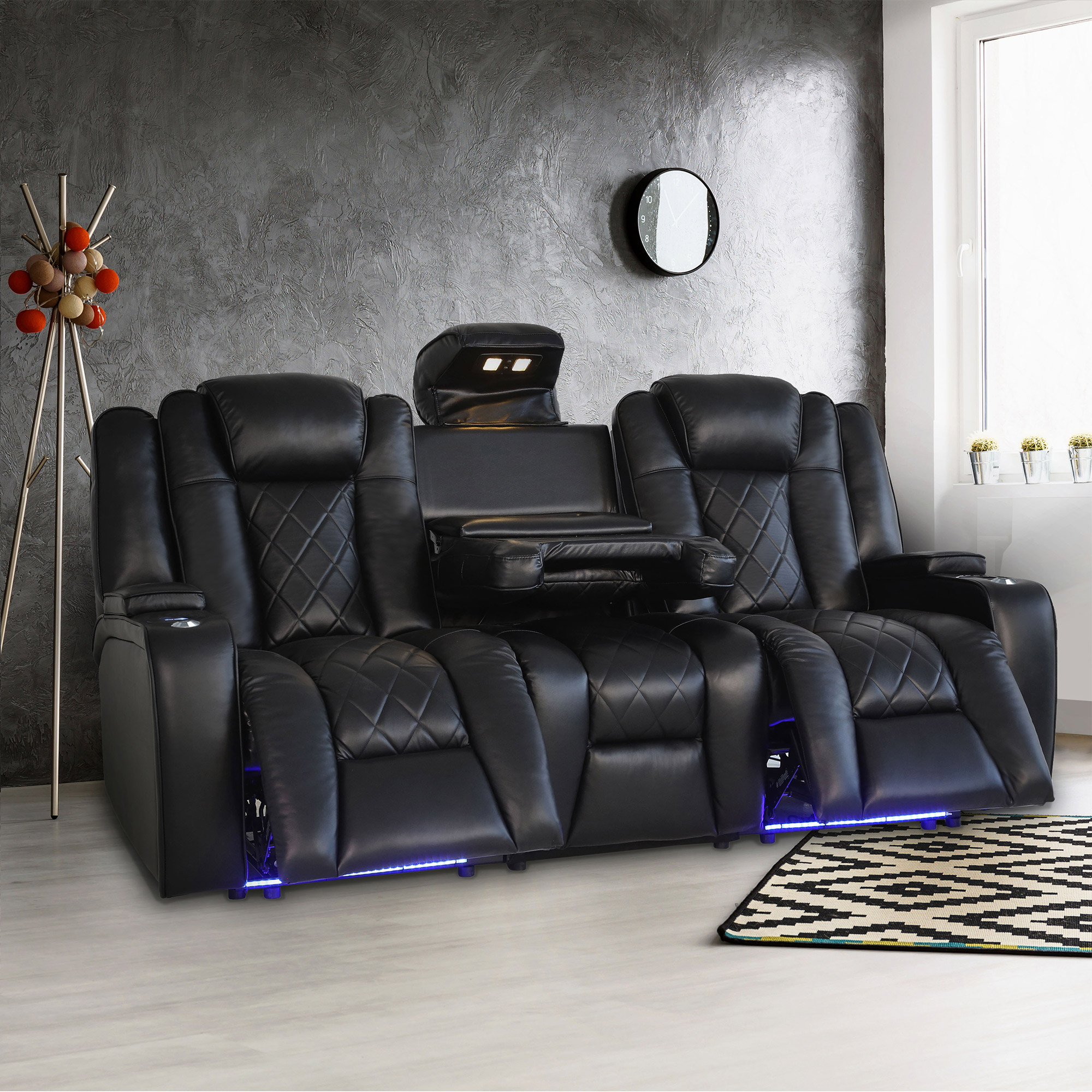 Oxford II Top Grain Leather LED Power Reclining 3-piece Home Theatre Seating