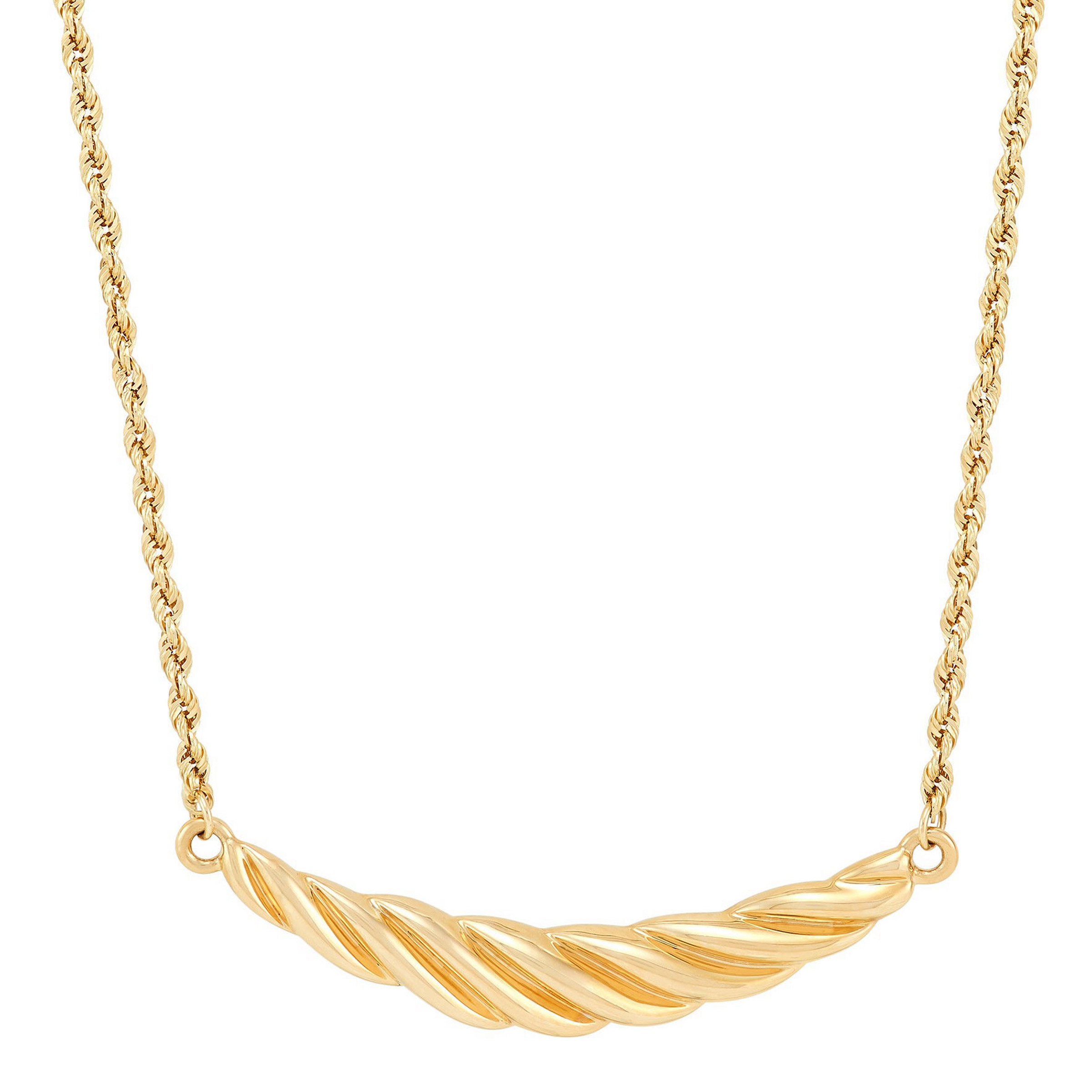 Scalloped Center Station Rope Chain Necklace in Yellow Gold