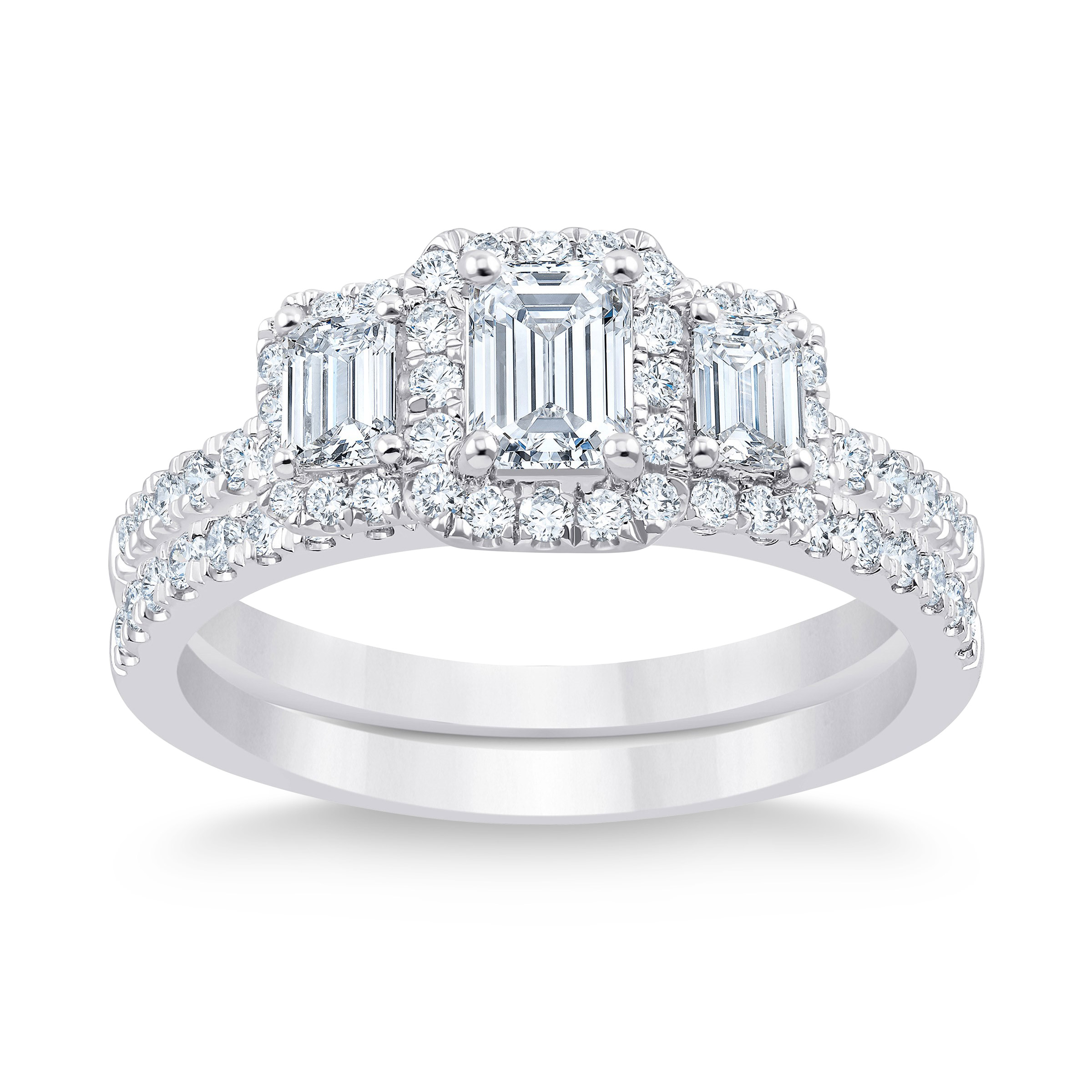 Emerald Cut Halo Diamond Wedding Set (1.40 ctw)