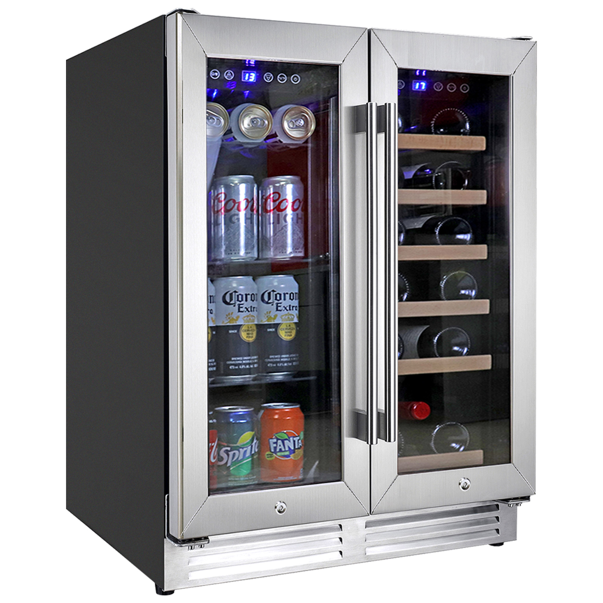 Koolatron 23.5 in. Stainless Steel Built-in Dual Zone Beverage Center for 18-Bottles and 56 Cans 