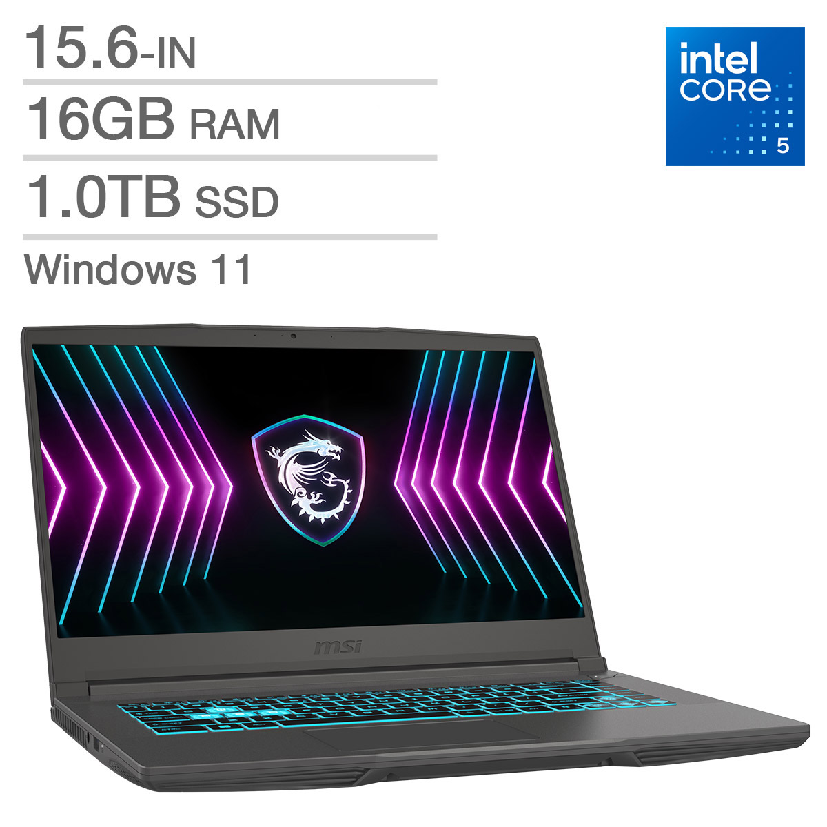 MSI Thin 15 15.6 in. Gaming Laptop, Intel Core 5 210H - 16GB RAM, 1TB SSD, 6GB NVIDIA GeForce RTX 4050