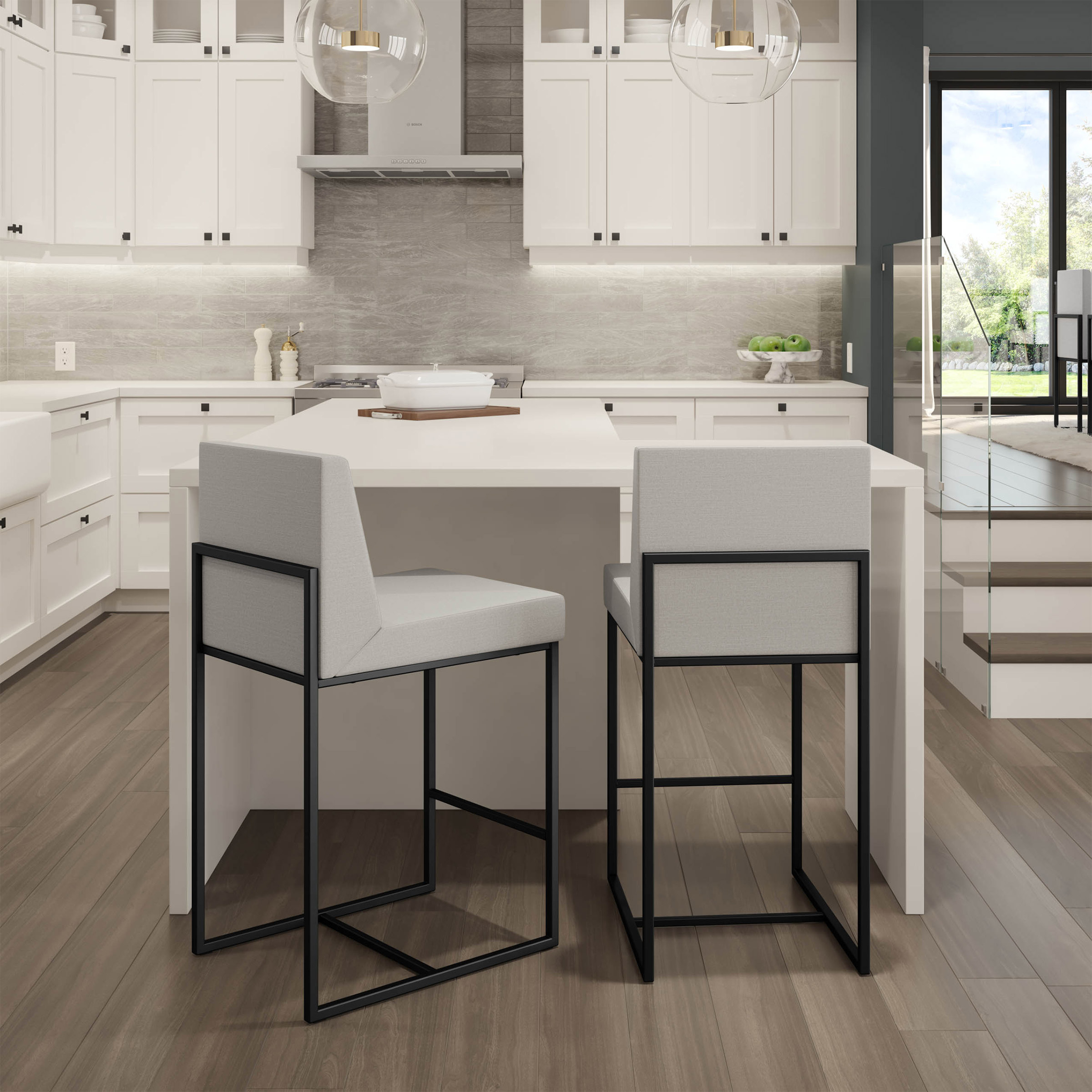 Amisco Derry Black Bar or Counter Stool with Grey Seat