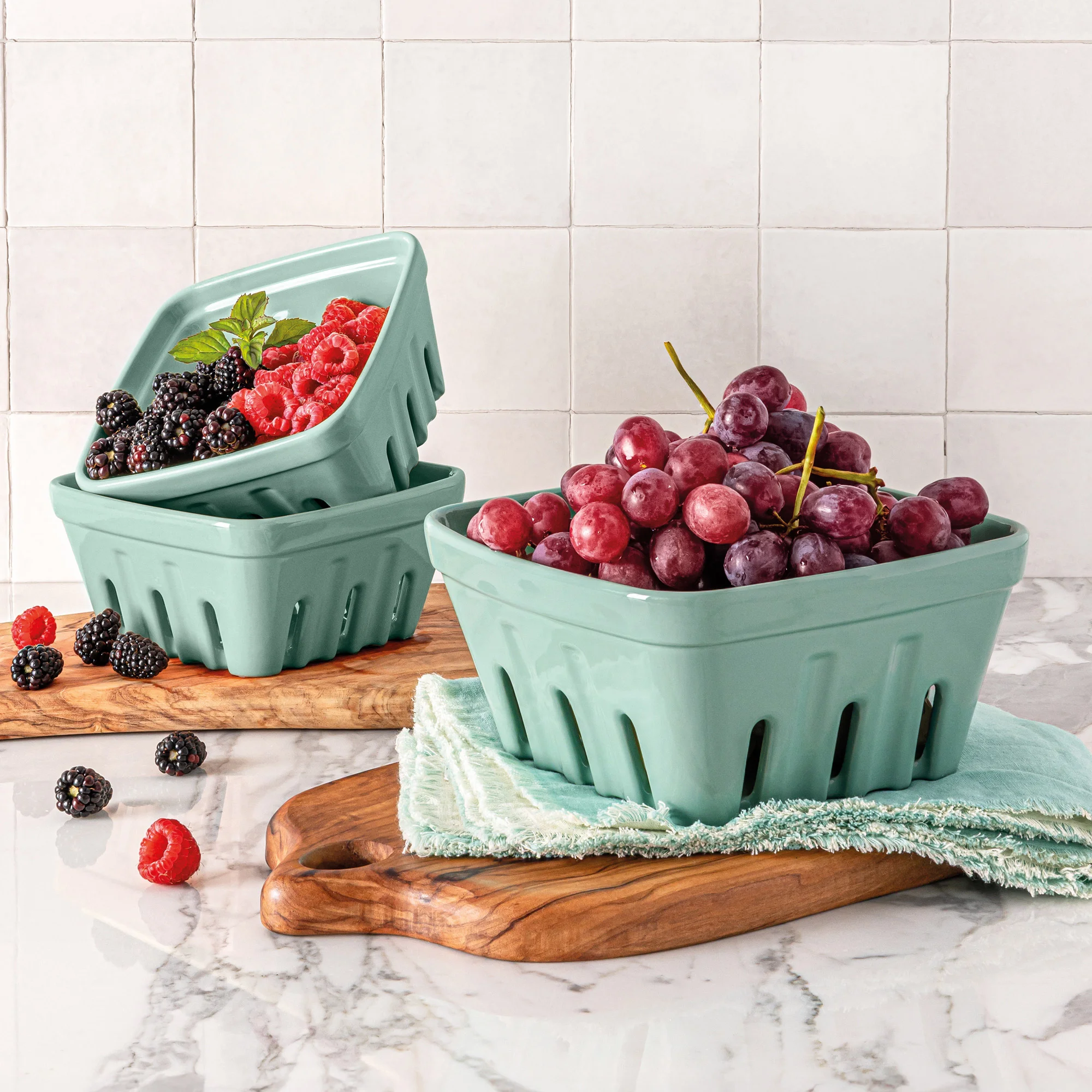 over&back 3-piece Multipurpose Berry Baskets (green)