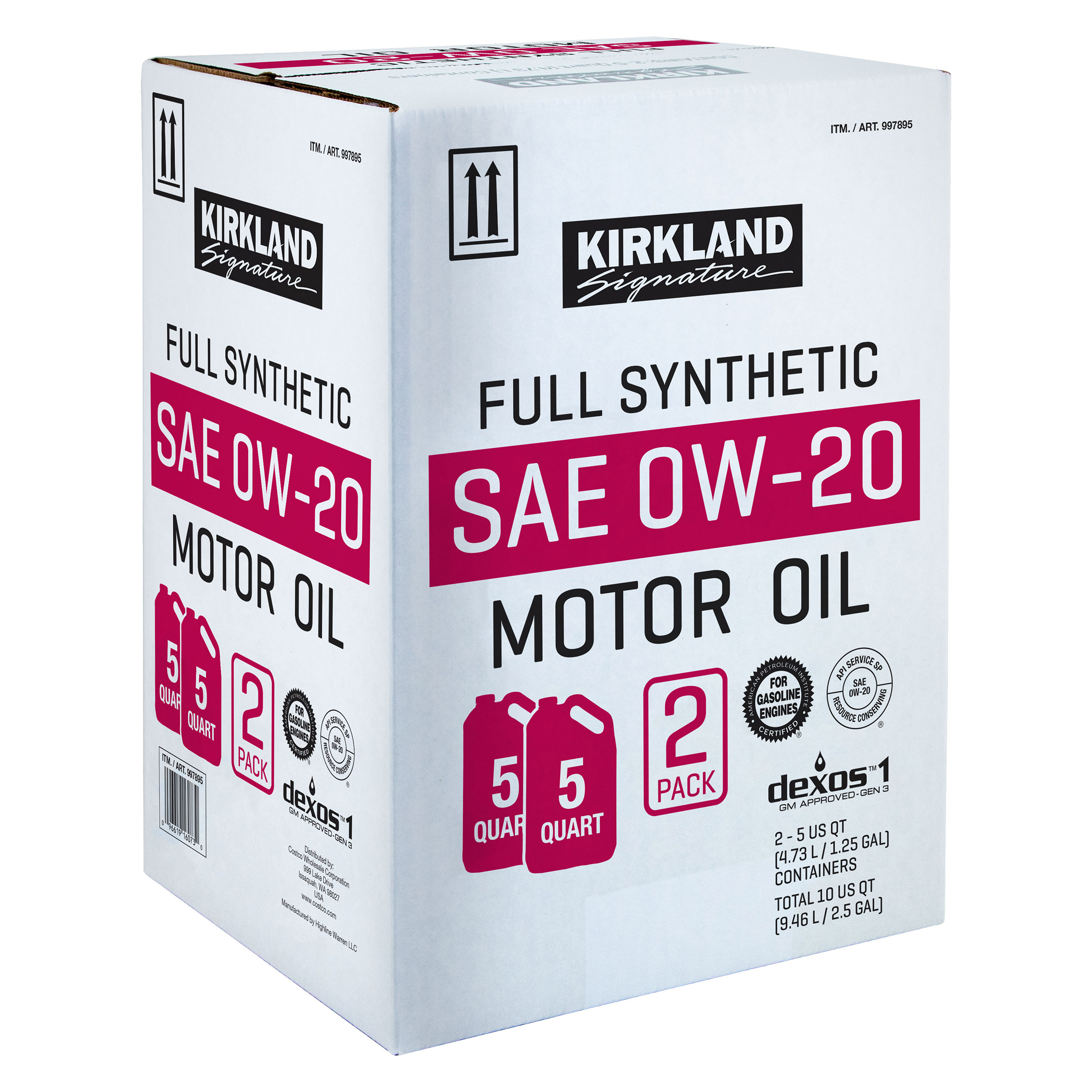 Kirkland Signature 0W-20 Full Synthetic Motor Oil 5-quart, 2-pack
