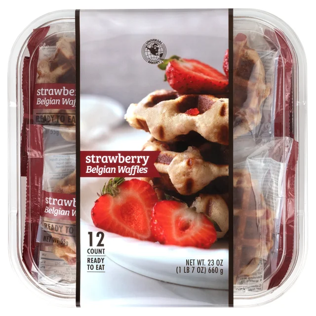 Universal Bakery, Belgian Waffles, Strawberry, 1.9 oz, 12-Count