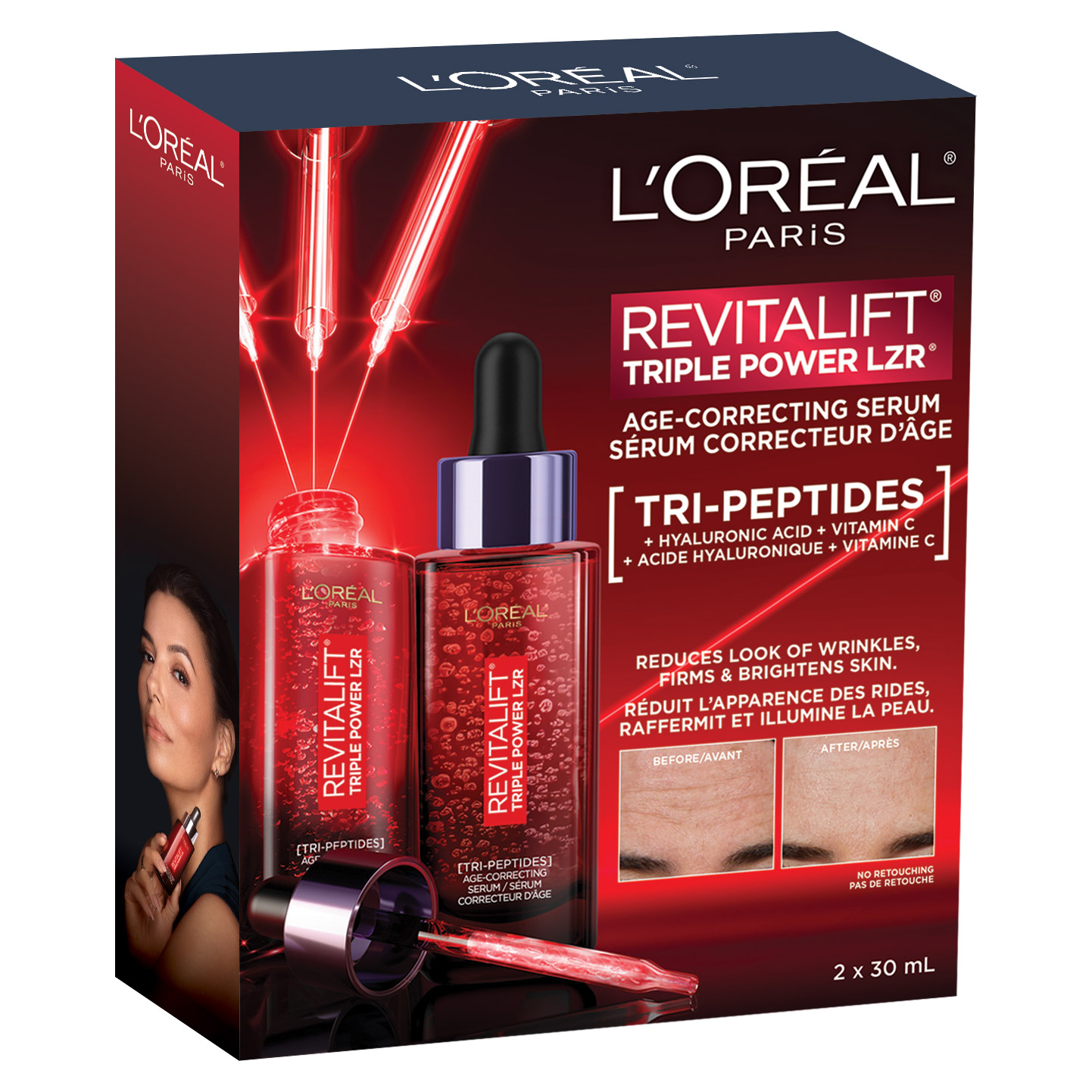 L'Oréal Paris Triple Power LZR Tri-Peptides Age Correcting Face Serum, 2 x 30mL