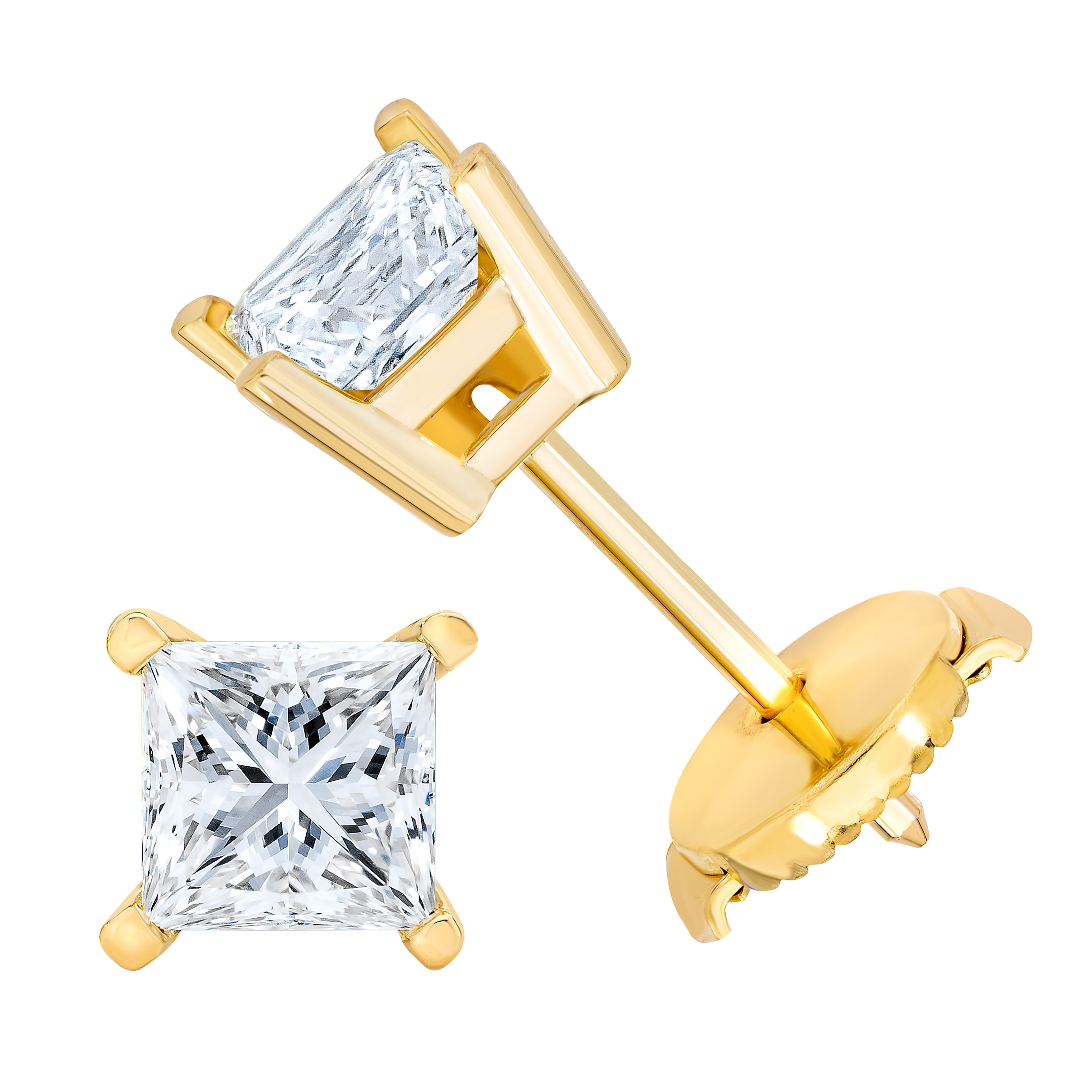 Princess Cut 1.00 ctw VS2 Clarity  I Color Diamond 14kt Gold Stud Earrings