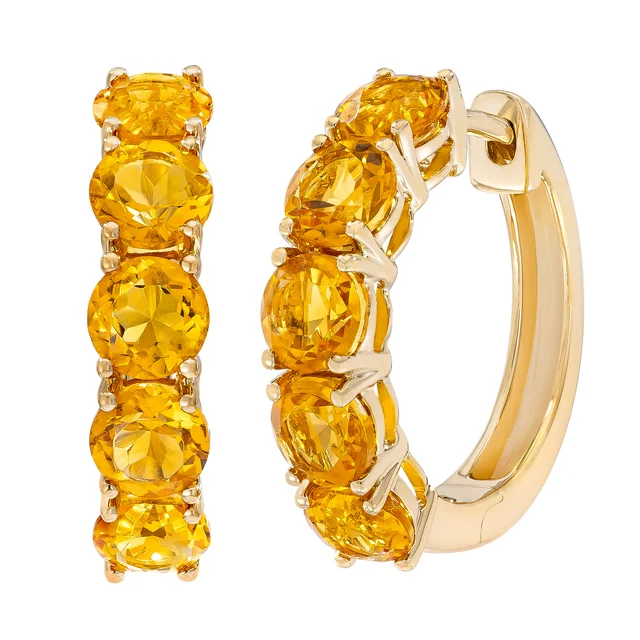 Gemstone 14kt Gold Hoop Earrings; Citrine