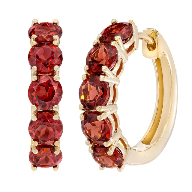 Gemstone 14kt Gold Hoop Earrings; Garnet