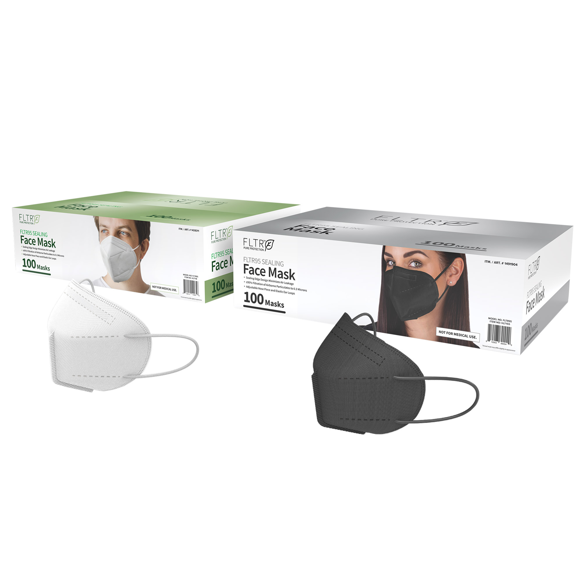 FLTR95 Sealing Face Mask, 100 Black Masks