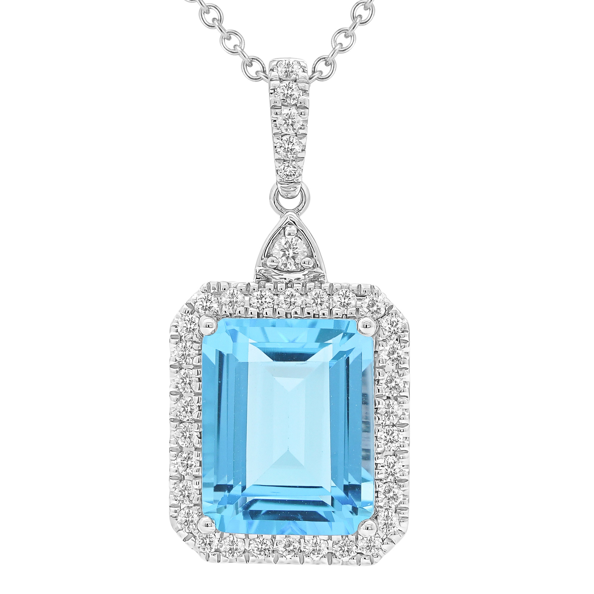 Emerald Cut Blue Topaz and Diamond Pendant (0.23 ctw)
