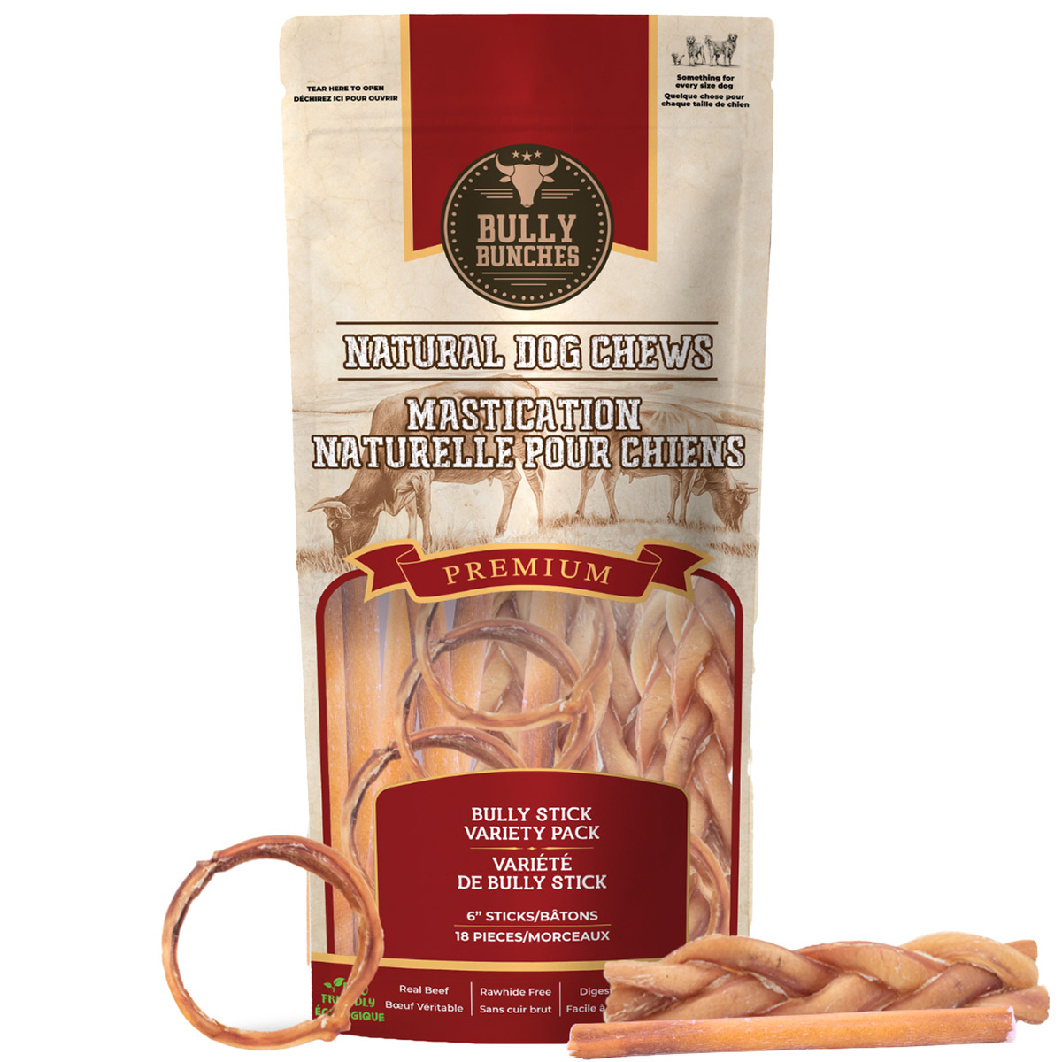 Bully Bunches 6 in. Premium Bully Stick Variety Pack, 18-pack