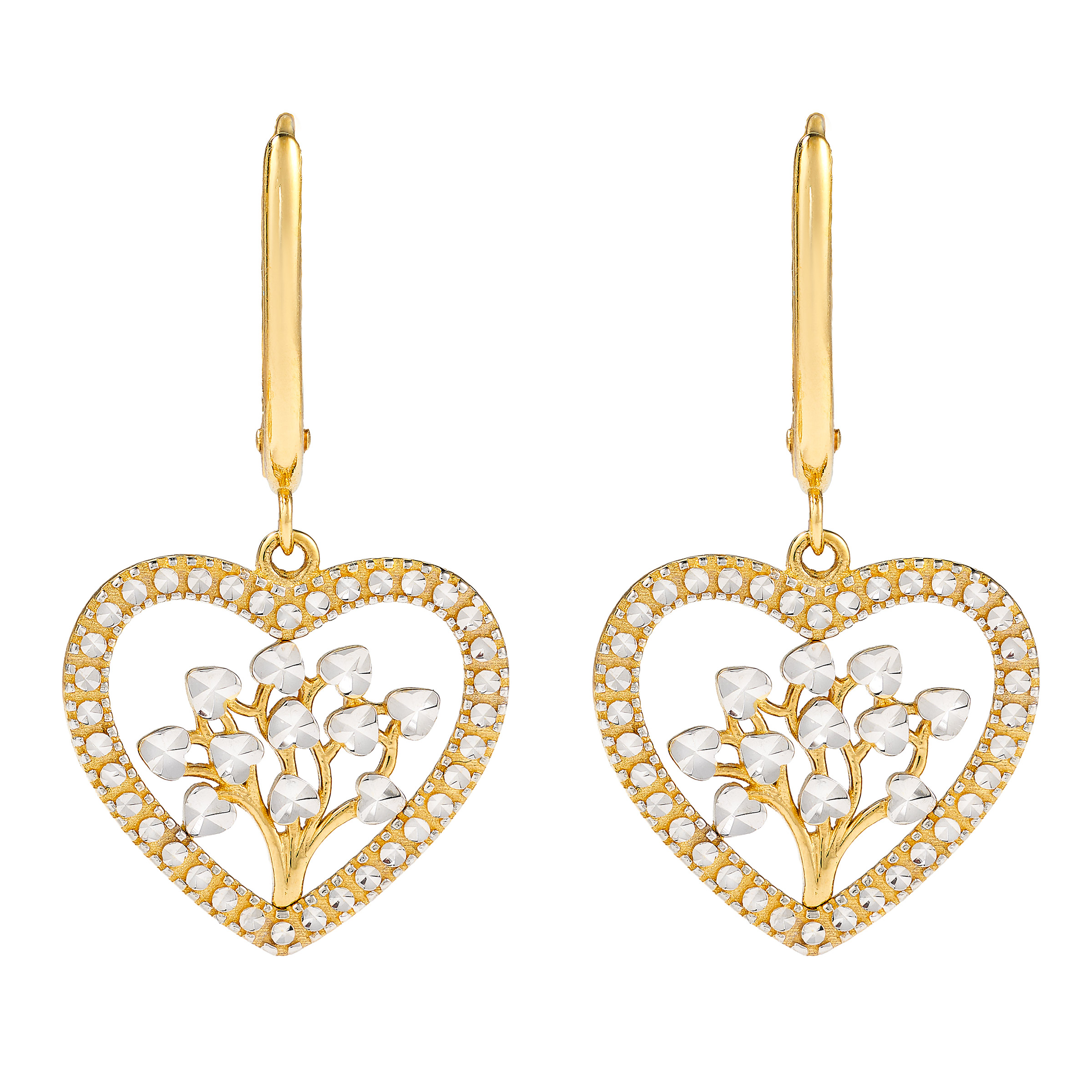 Diamond Cut Tree of Life Earrings in Two Tone Gold