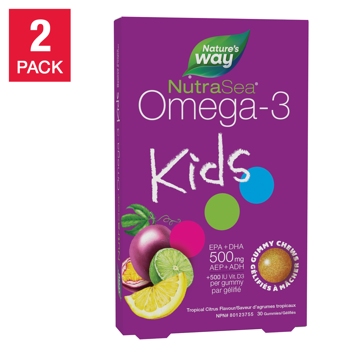 NutraSea Omega-3 Kids, Tropical Citrus Flavour, 2 x 30 Gummy Chews