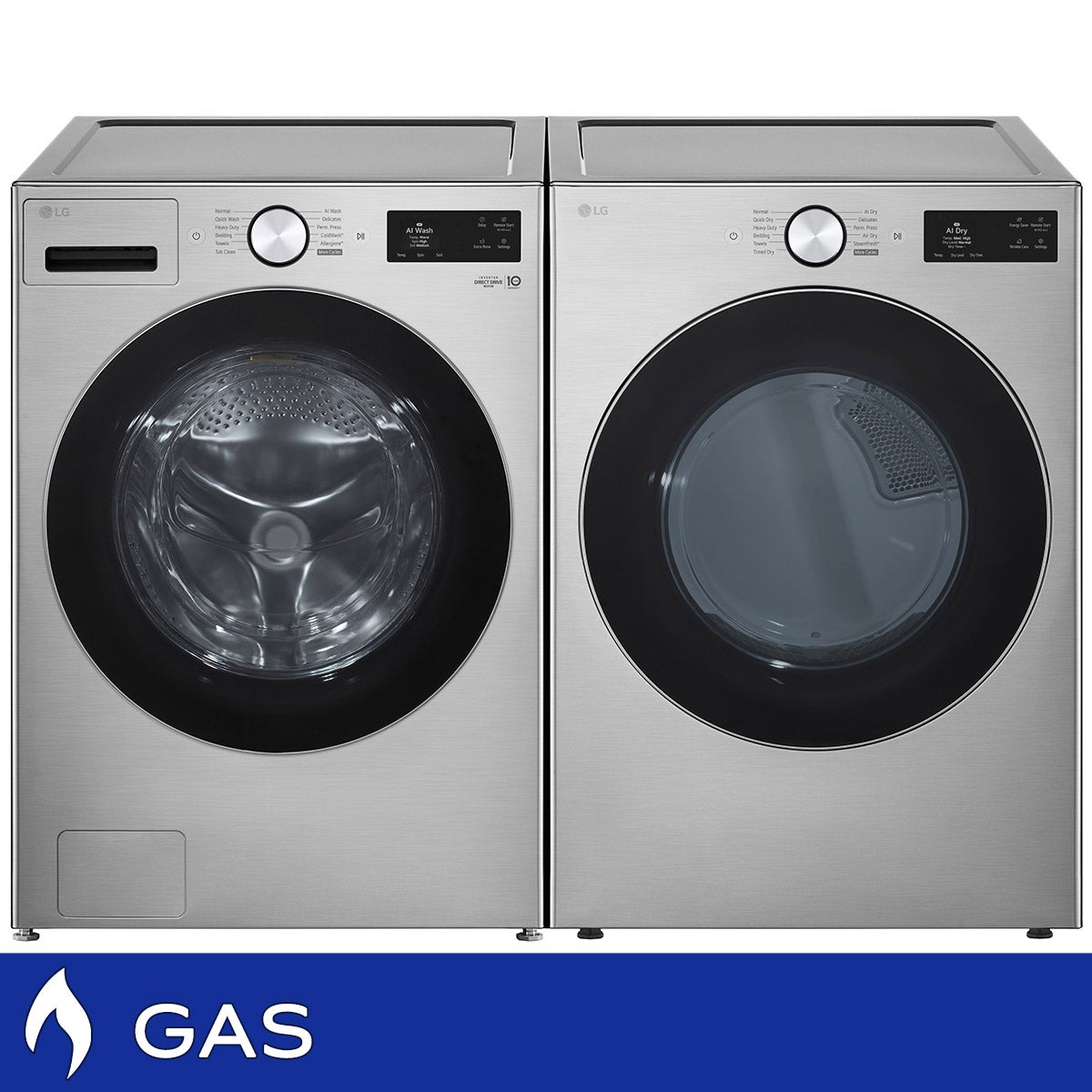 LG 5.0 cu. ft. Mega Capacity Smart Front Load Washer with TurboWash and LG 7.4 cu. ft. Ultra Large Capacity Smart Front Load Gas Dryer