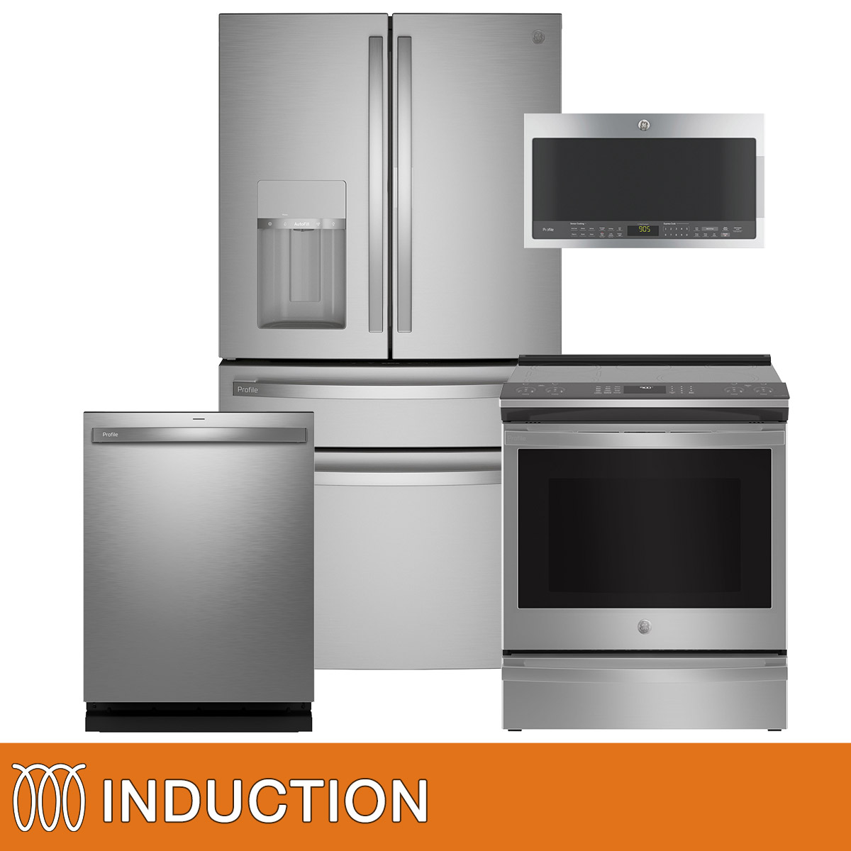 GE Profile 4-Piece INDUCTION Kitchen Package with 27.9 cu. ft. 4-Door French Door Refrigerator
