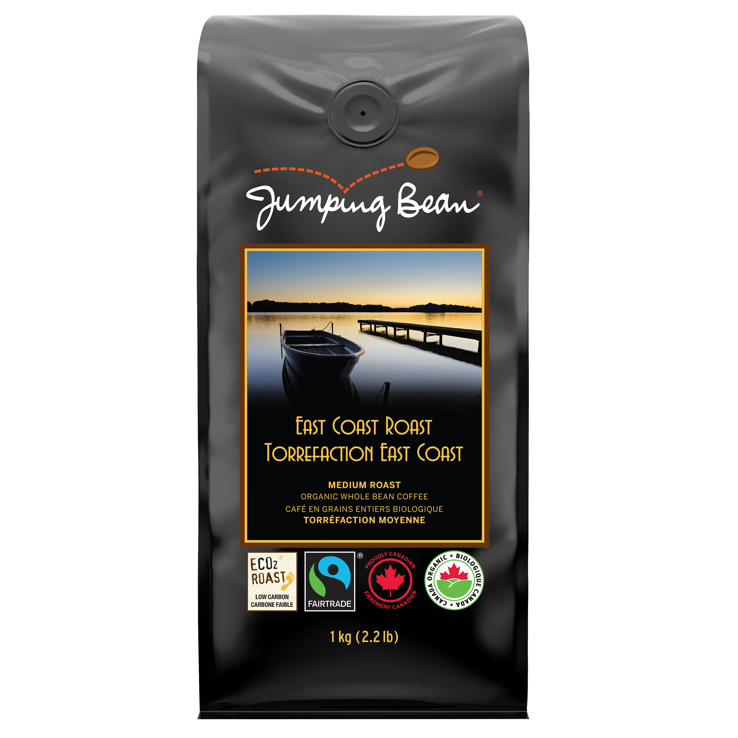 Jumping Bean East Coast Roast Medium Roast Organic Coffee Whole Bean, 1 kg