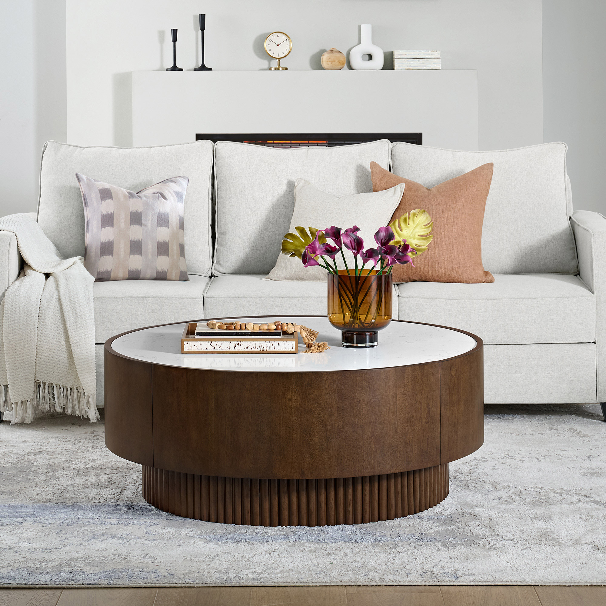 Round Coffee Table with Engineered Stone Top