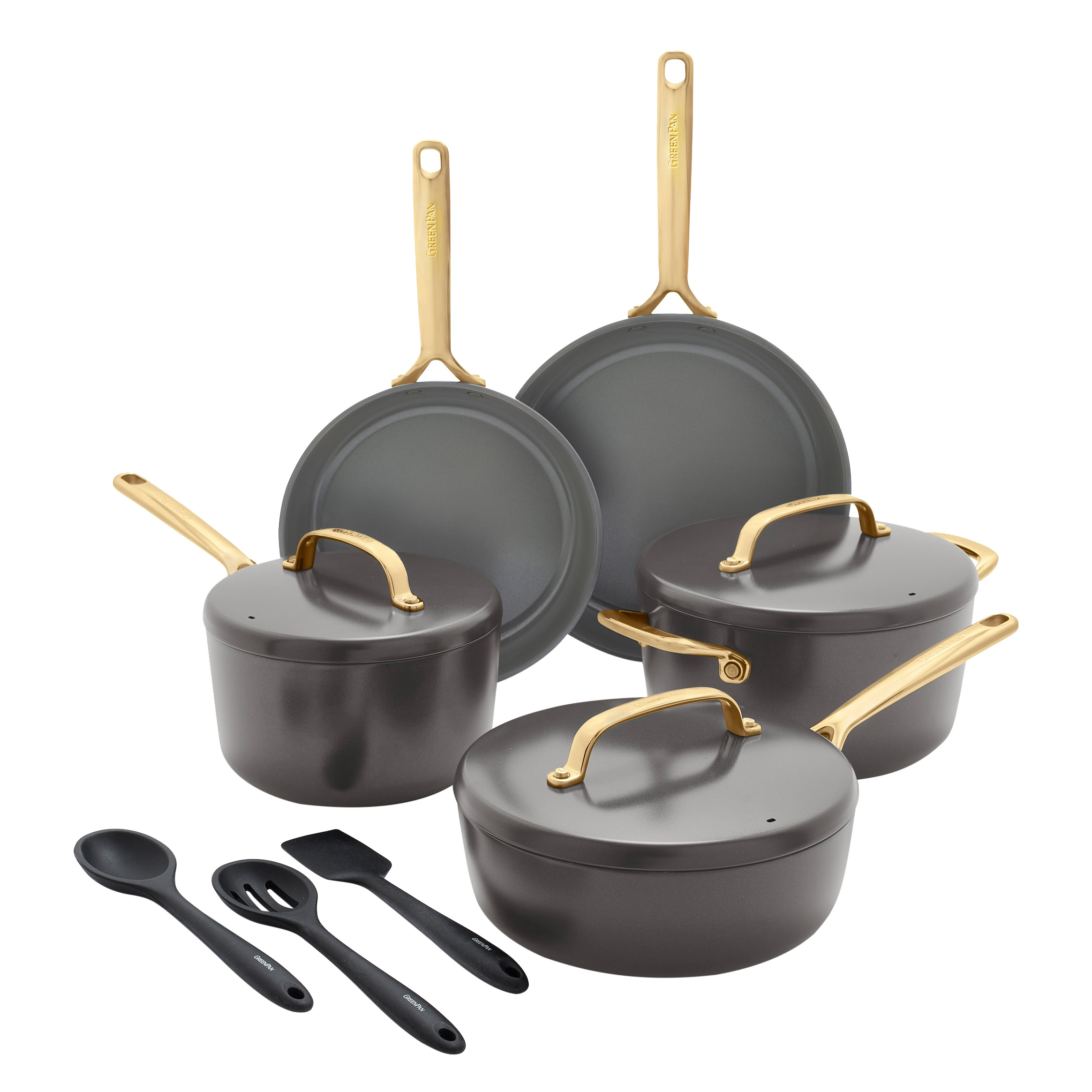 GreenPan GP5 Hard Anodized Ceramic Nonstick 11-piece Set with Gold Handles