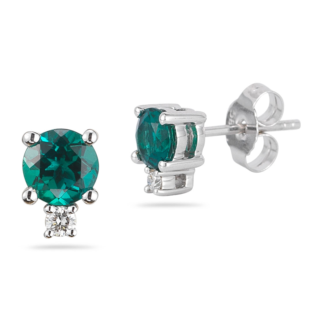 Lab Created Emerald and Diamond Earrings 