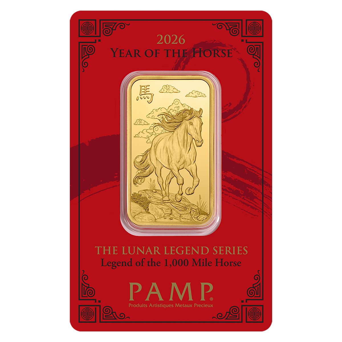 1 oz Gold Bar PAMP Lunar Legends 1,000 Mile Horse (New in Assay)
