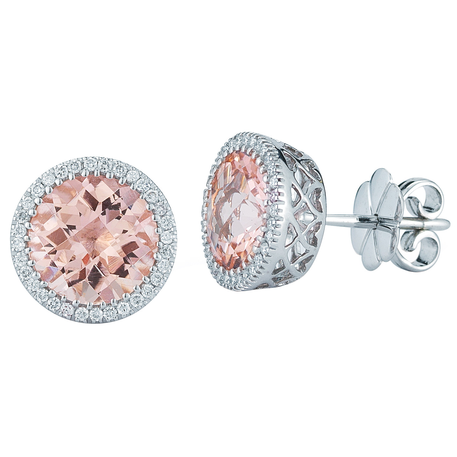 Round Morganite & Diamond Earrings (0.18 ctw)