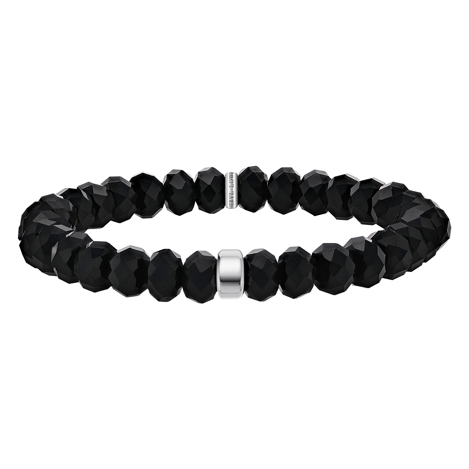 OODECO 【COTTON】BLACK with SILVER BEADS Sheryl Lowe Onyx 8mm Faceted Beaded Bracelet with Smooth Rondelle