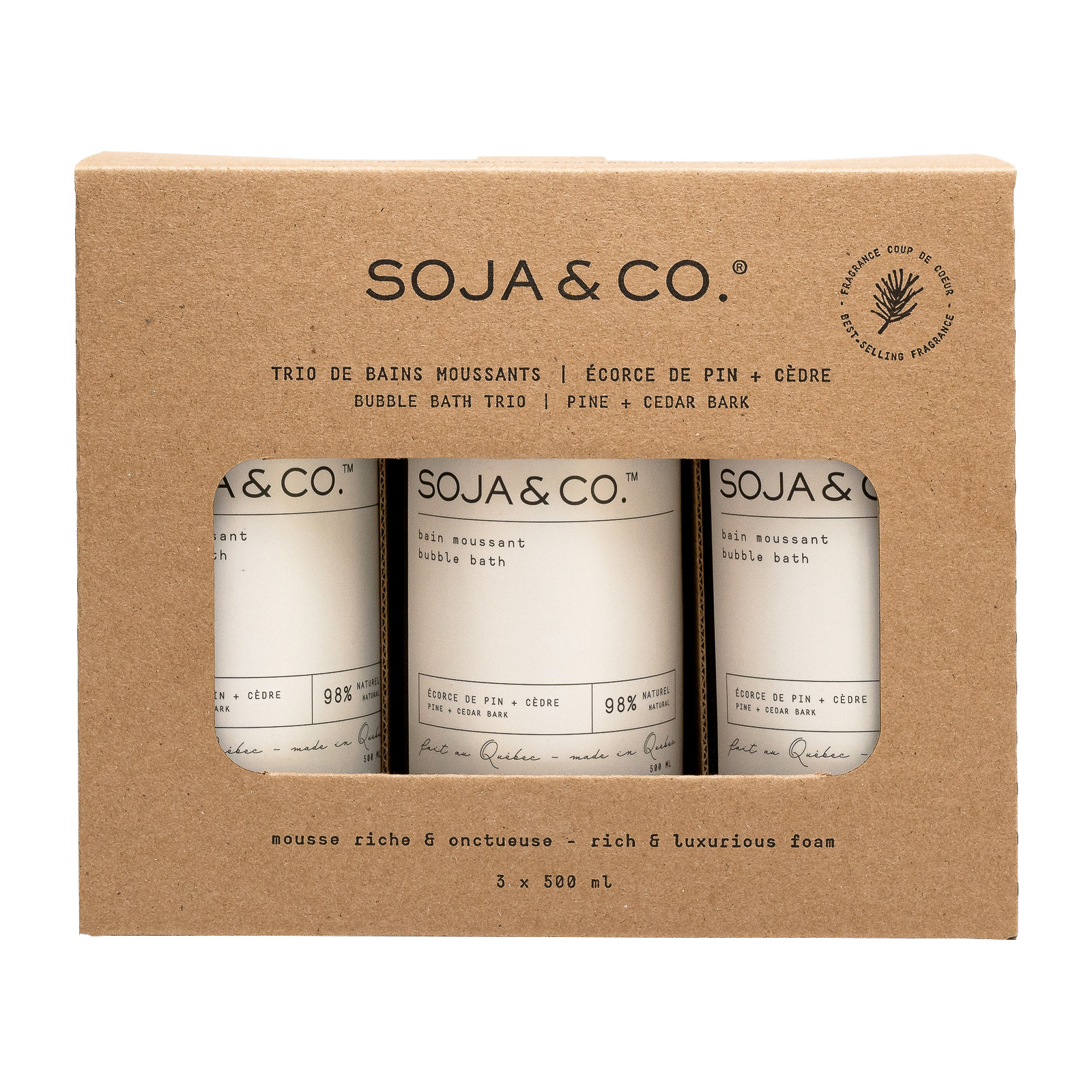 SOJA&CO. Pine + Cedar Bark Bubble Bath Trio, 3 x 500 mL