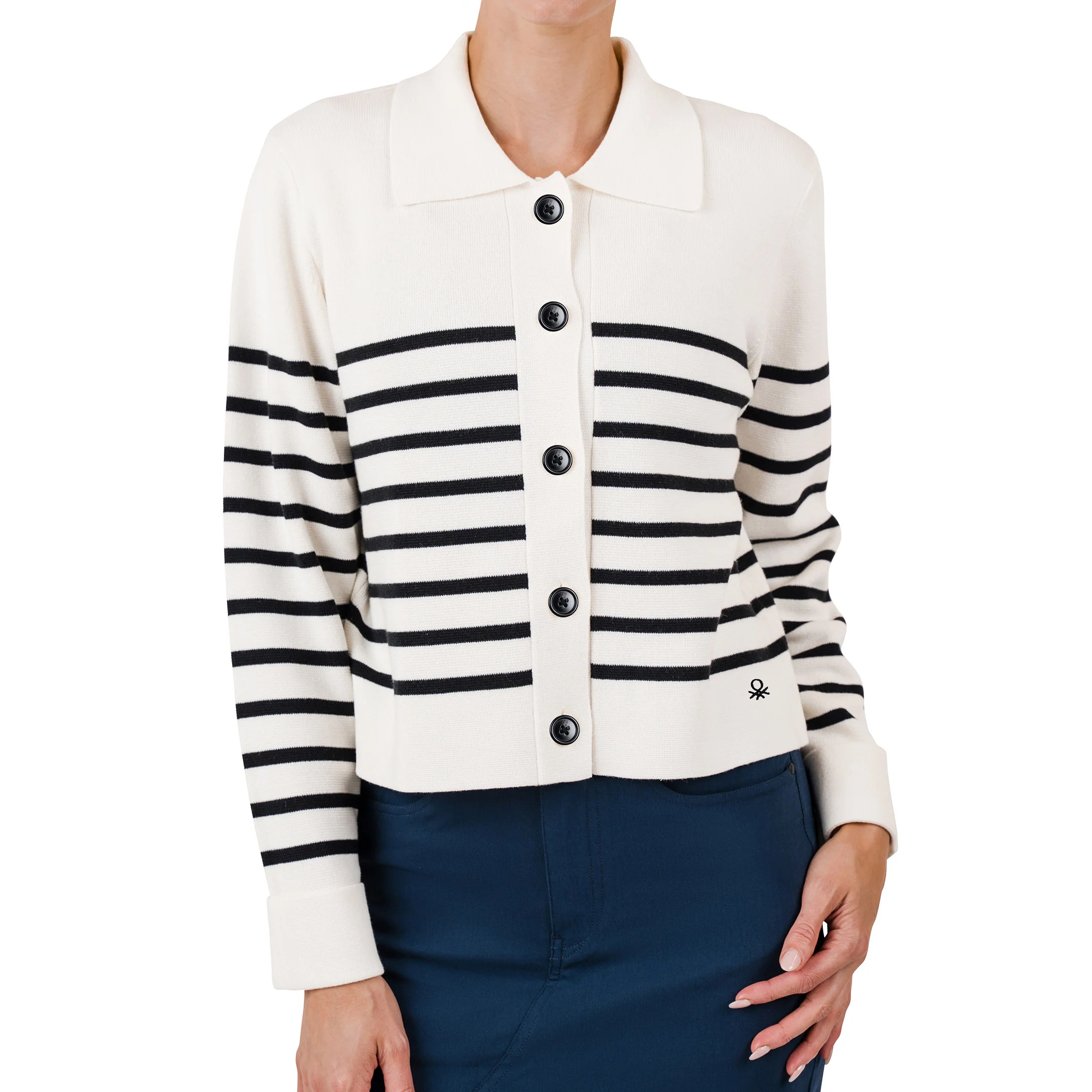 【2025／美品✨】RH Multi Button Crew Cardigan United Colors of Benetton Women's Striped Milano Button-Front