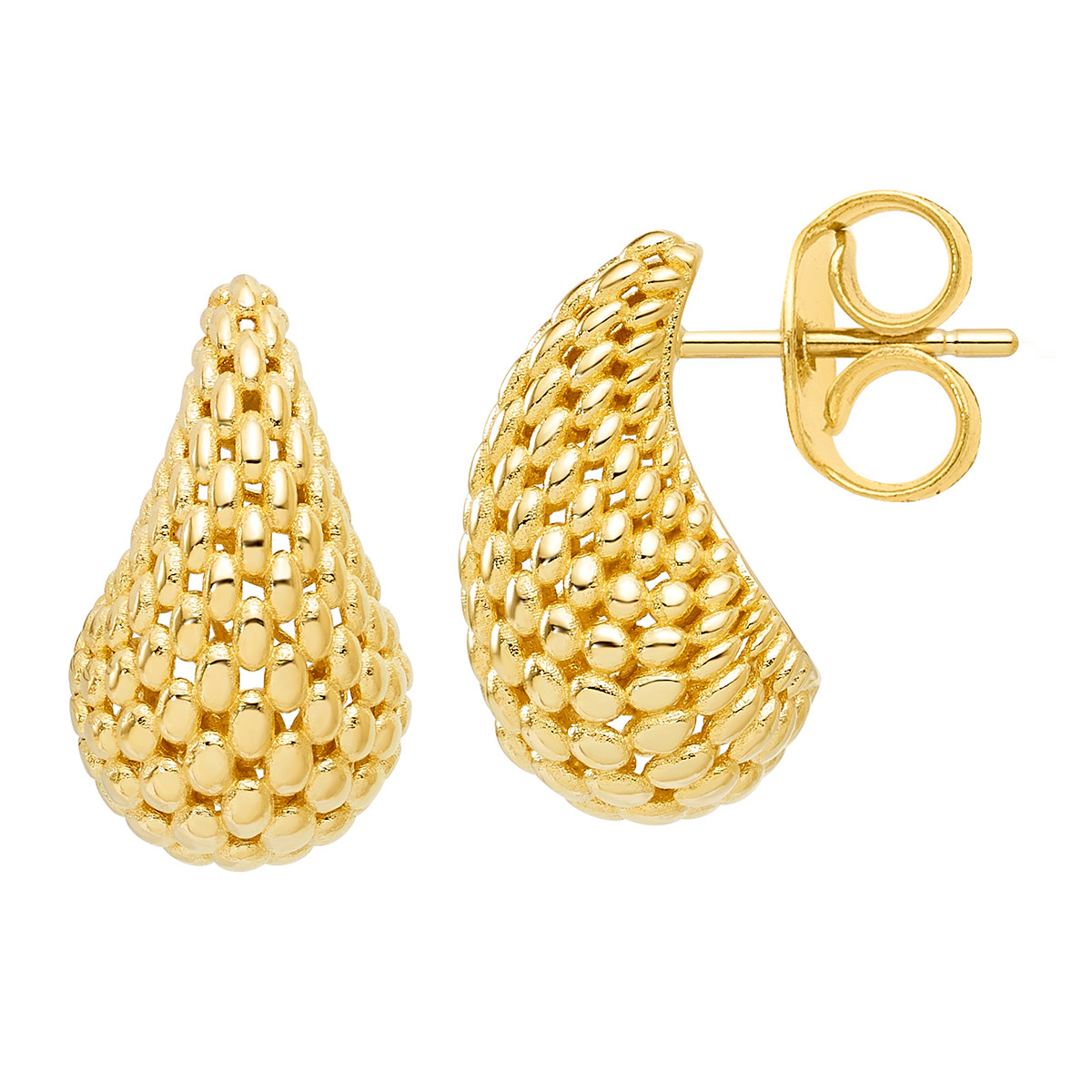 High Polish and Textured Teardrop Earrings in Yellow Gold