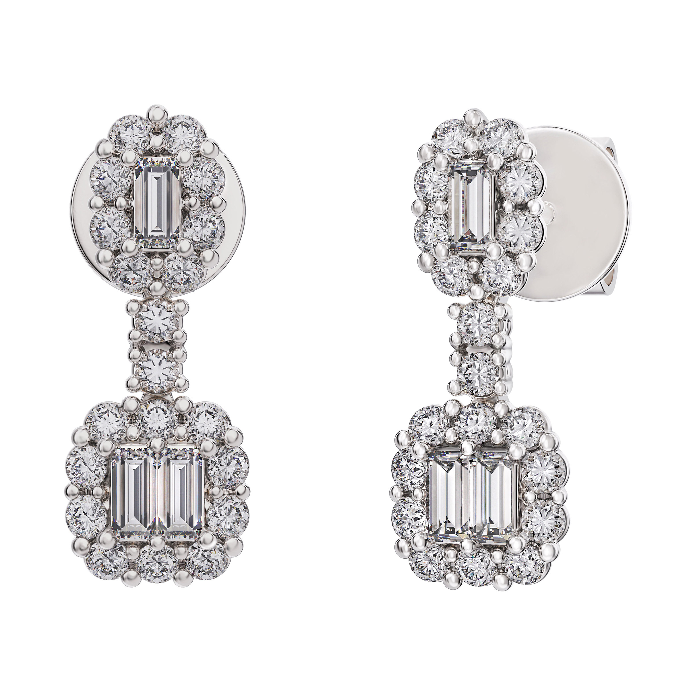 Round Brilliant and Baguette Cut Diamond Dangle Earrings (0.79 ctw)