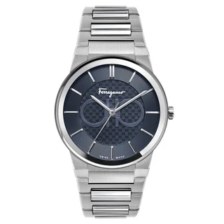 FERRAGAMO GUILLOCHE STAINLESS STEEL BLUE DIAL MEN'S WATCH