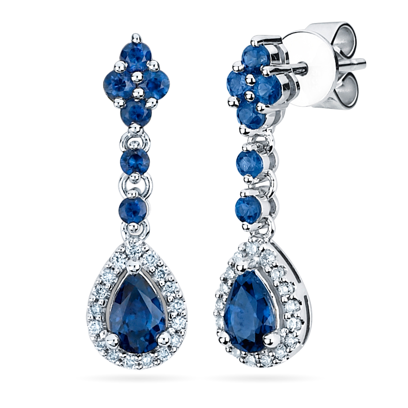 Blue Sapphire & Diamond Earrings14-kt White Gold